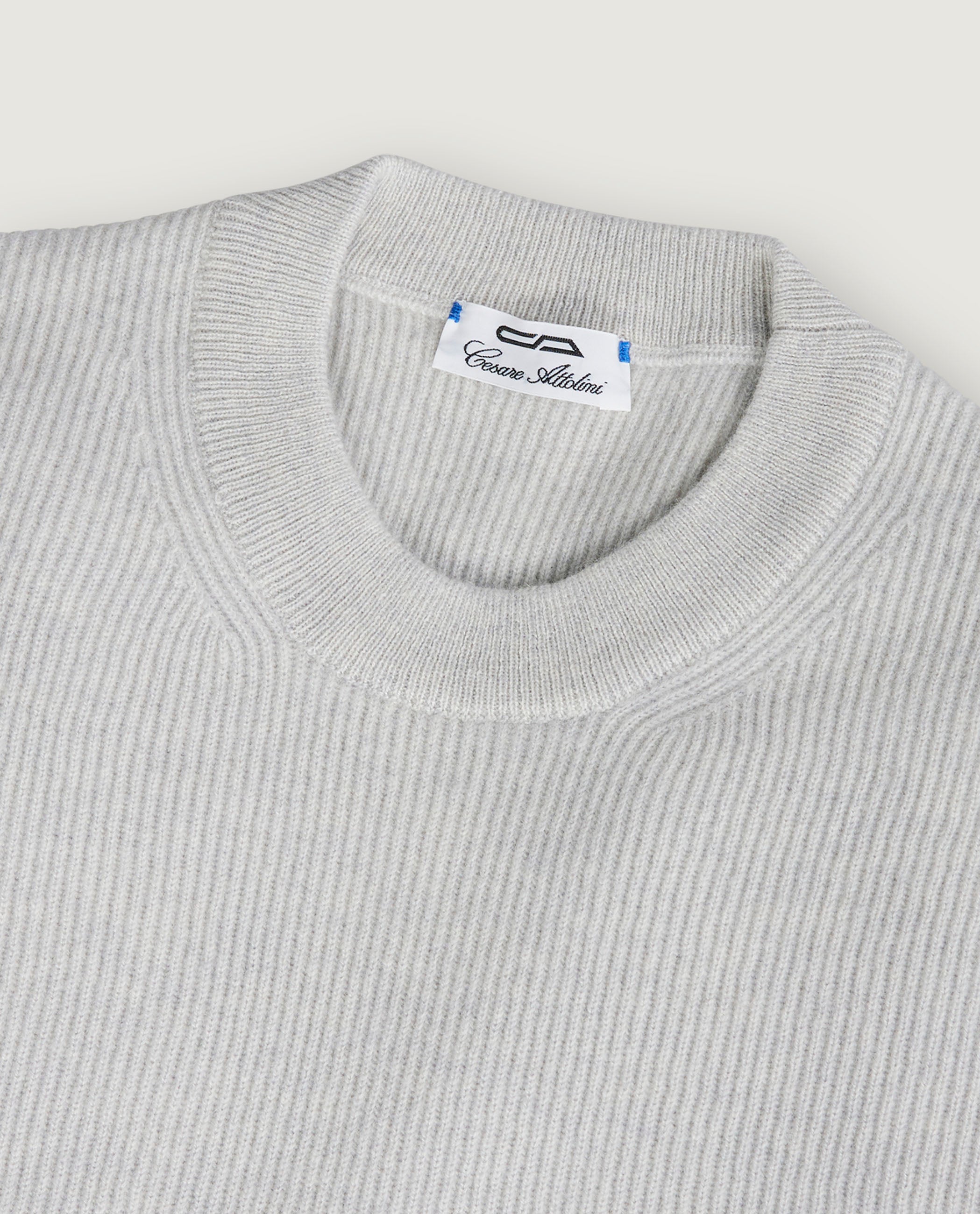 Cashmere Ronde Hals Trui - Lichtgrijs