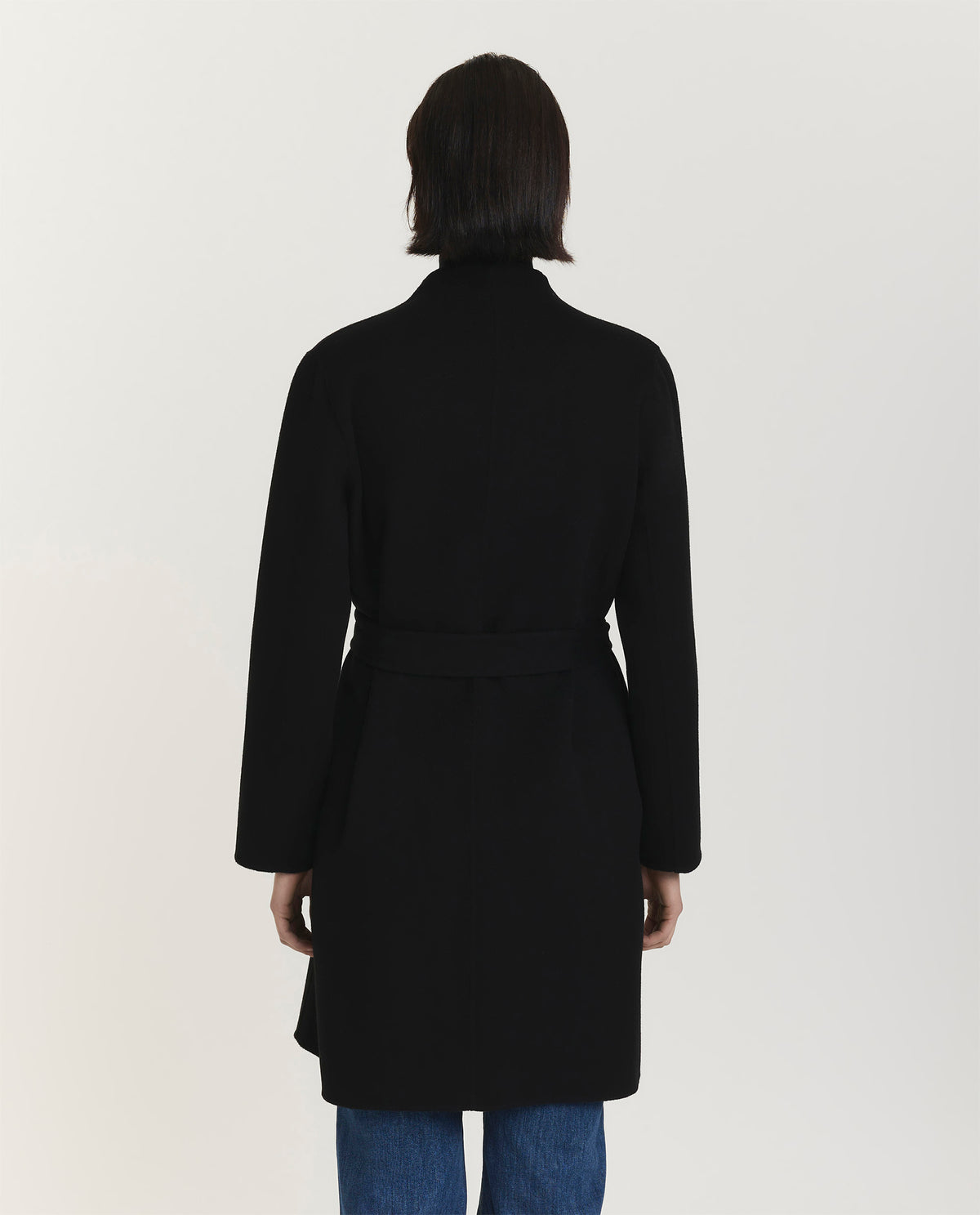 Halflange double face cashmere jas - Zwart