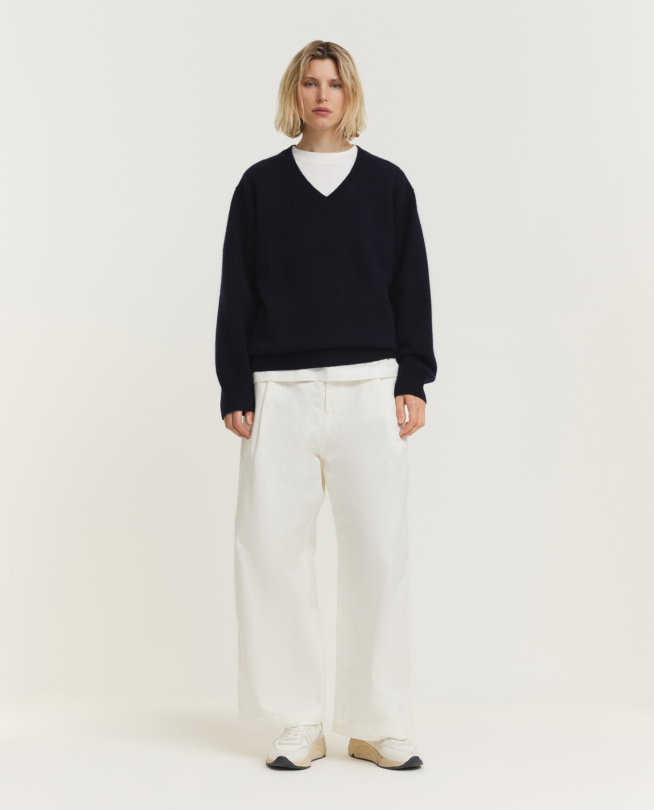 Cashmere V-Hals Trui - Donkerblauw