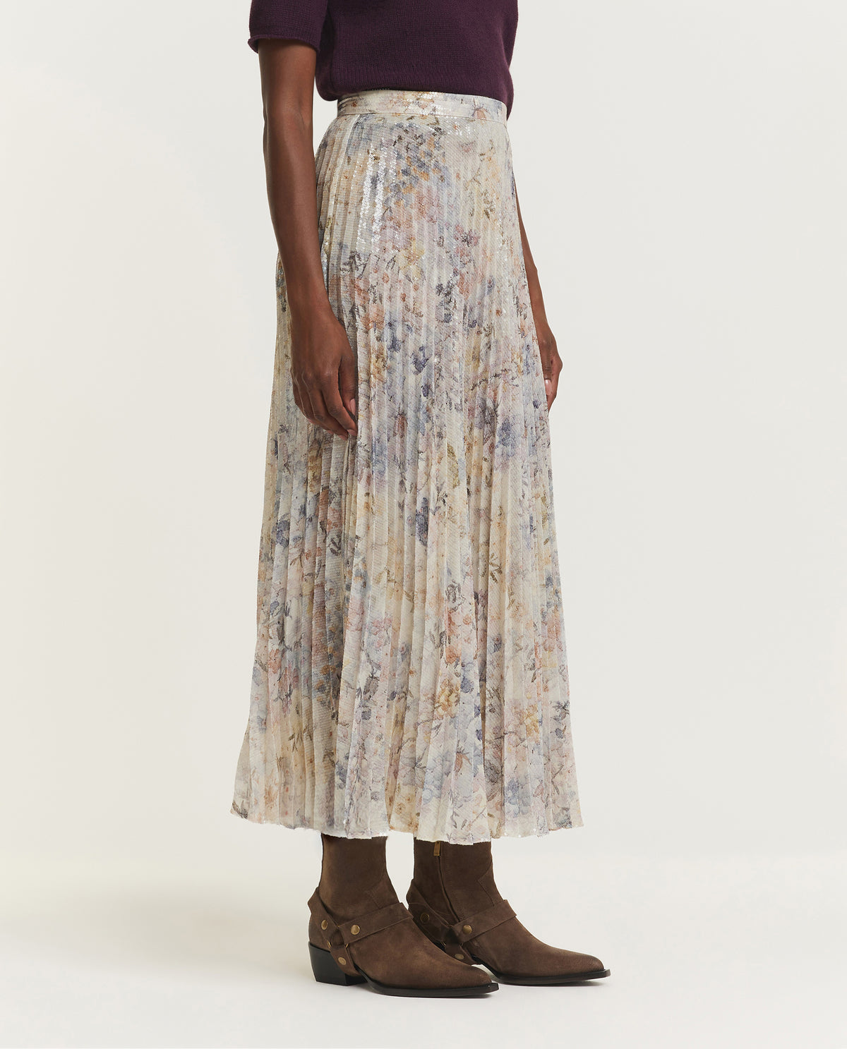 Long Pleated Multicolor Skirt