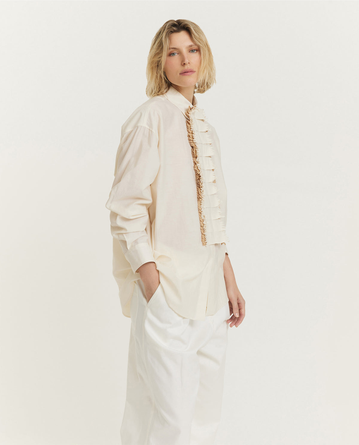 Twill Plastron Shirt - Ecru
