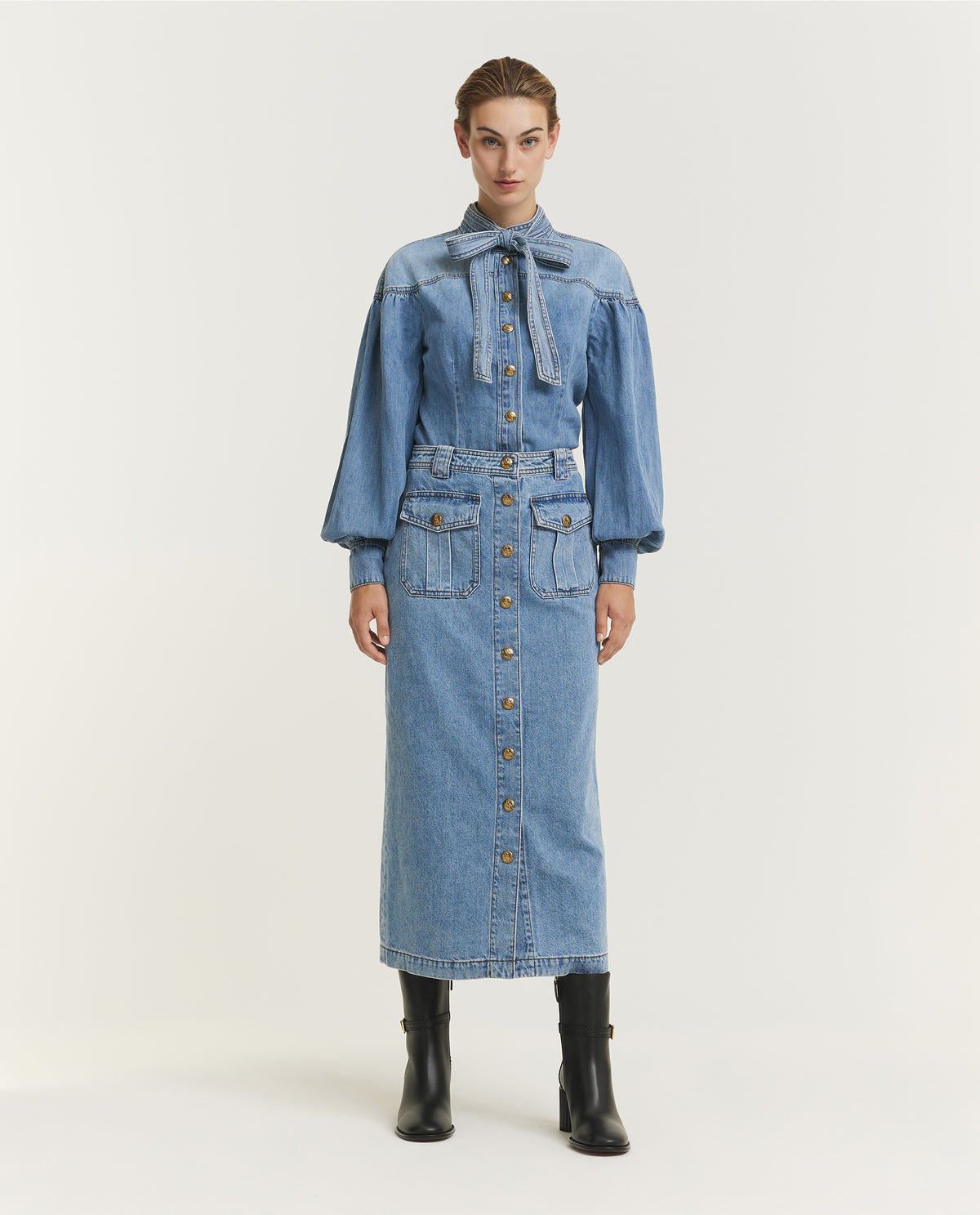Denim Koker Midi-Rok - Lichtblauw