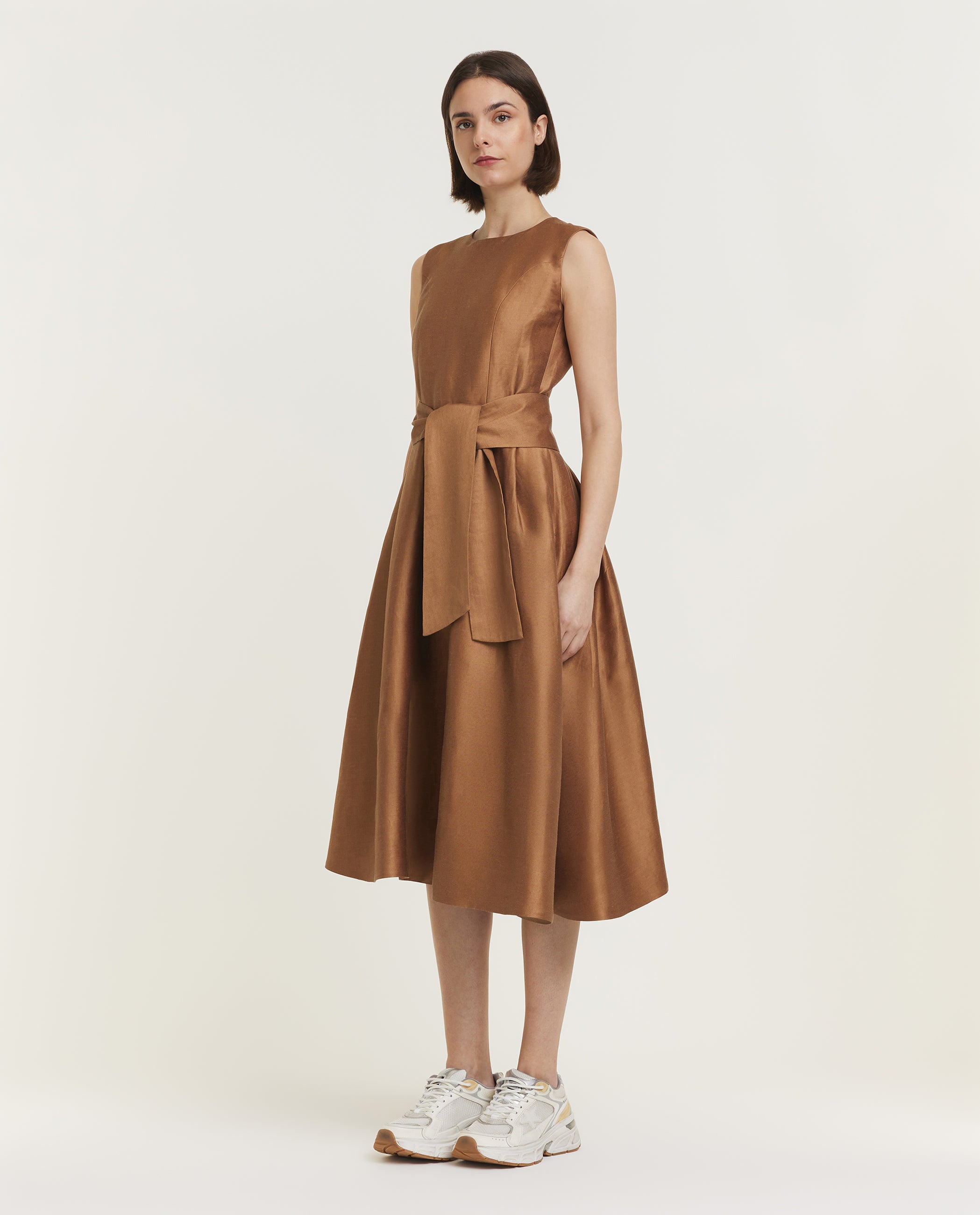 Linen silk blend sleeveless dress