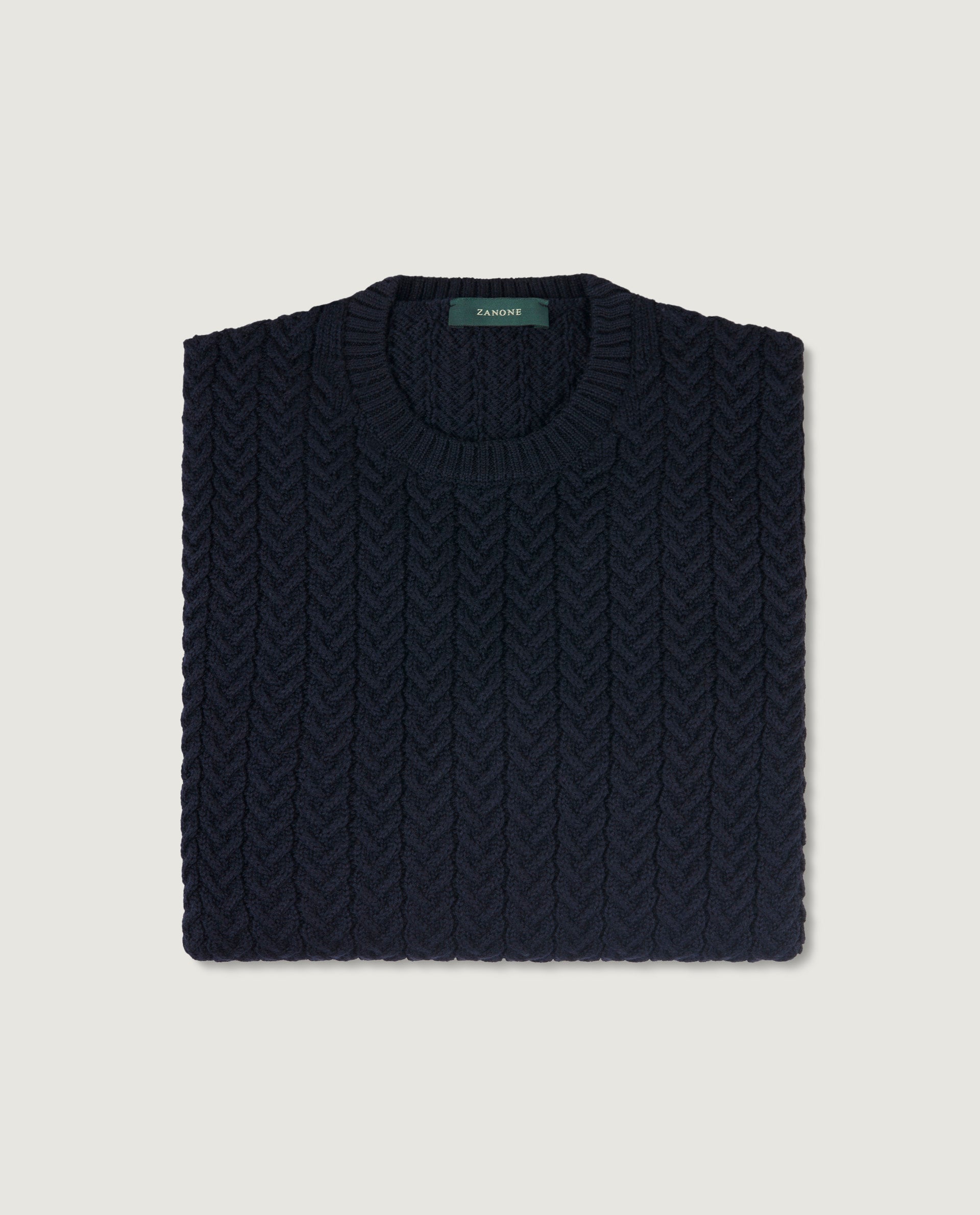 Ronde Hals Kabel Trui - Donkerblauw