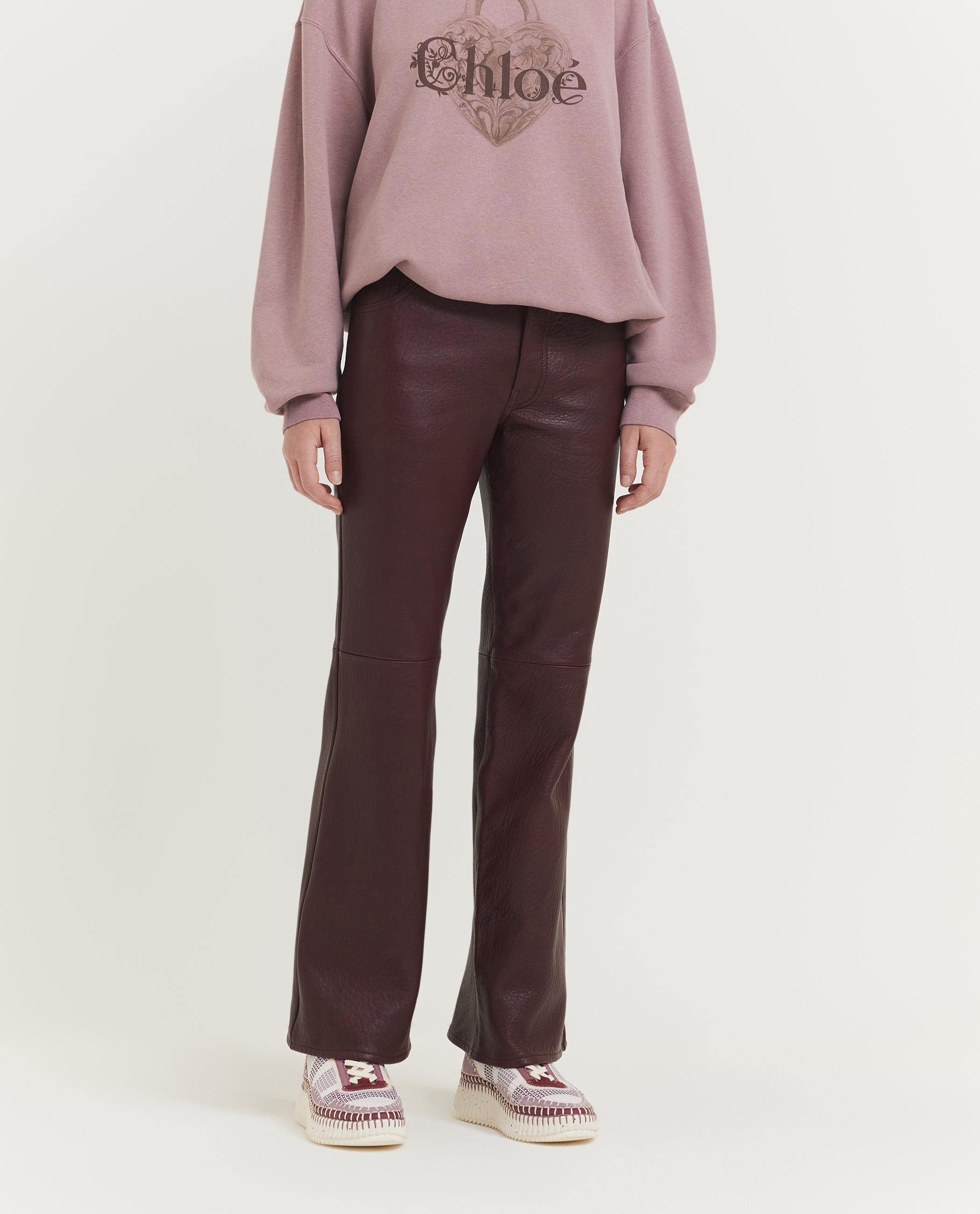 Leren Flare Broek - Rood