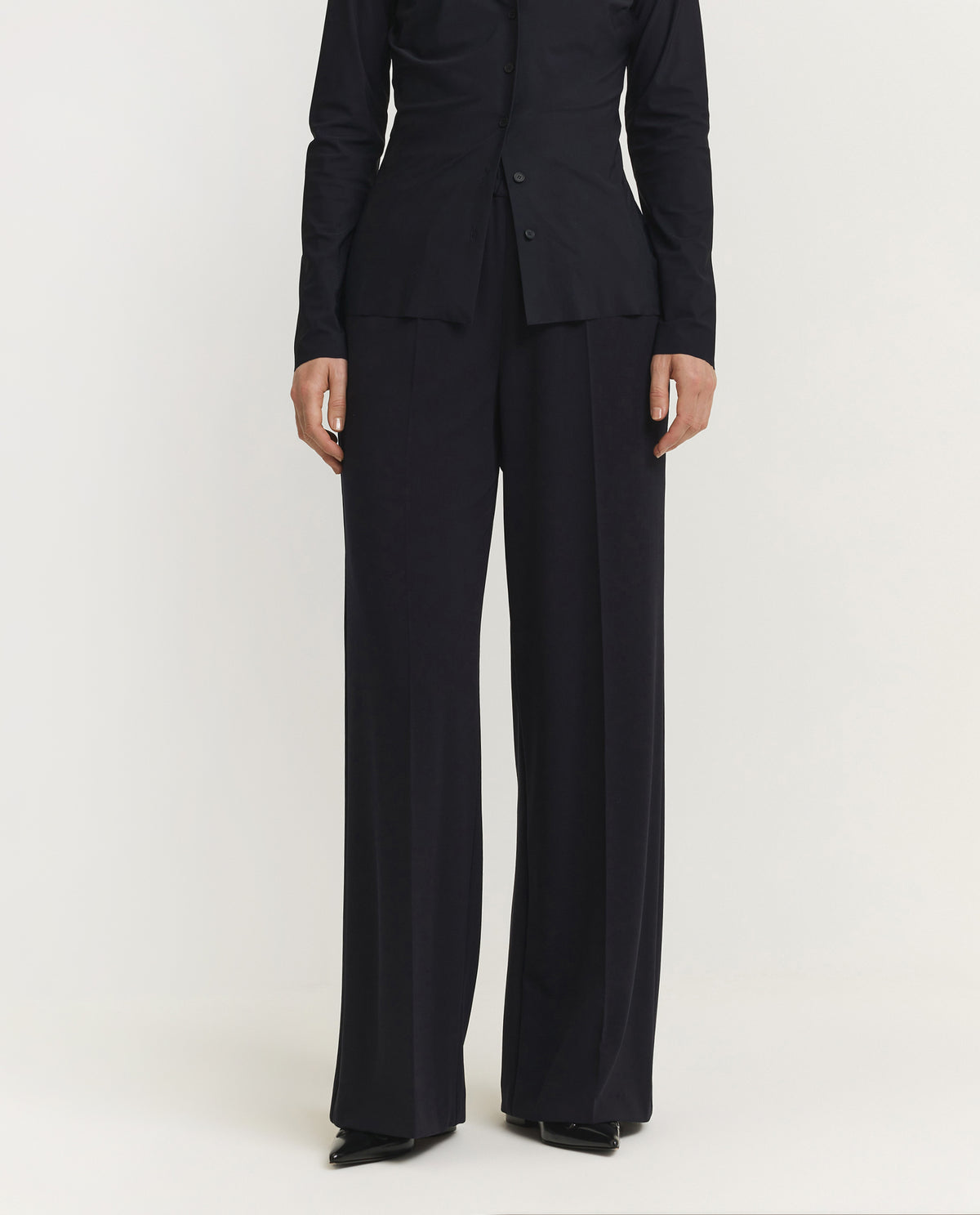 Wijde Wol Mix Broek - Donkerblauw