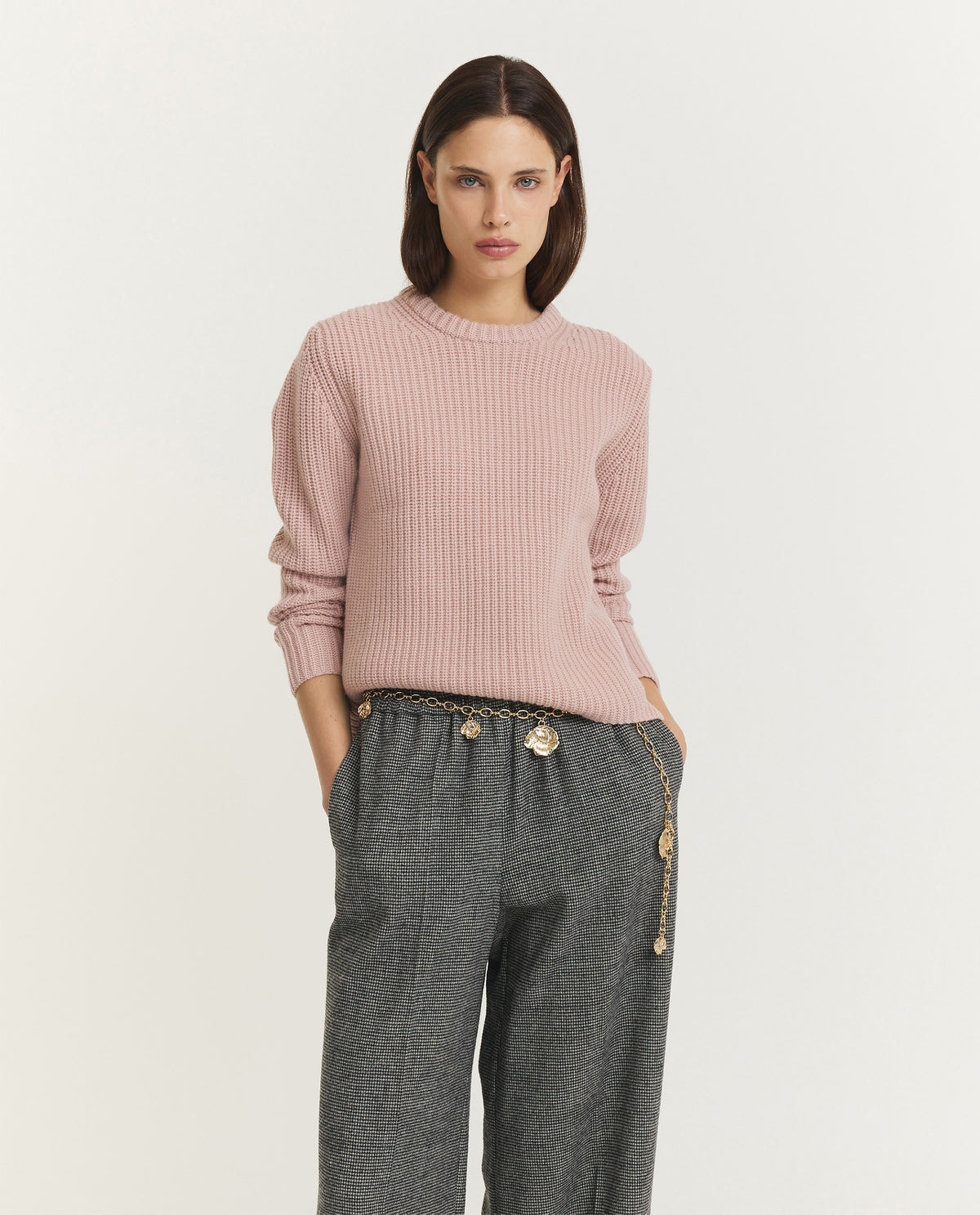 Wol Cashmere Rib Trui - Roze