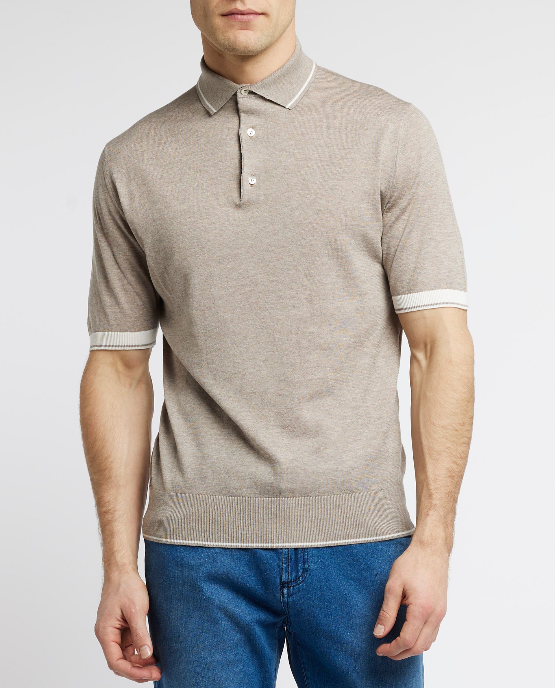 Gebreid Polo-Shirt - Lichtbruin