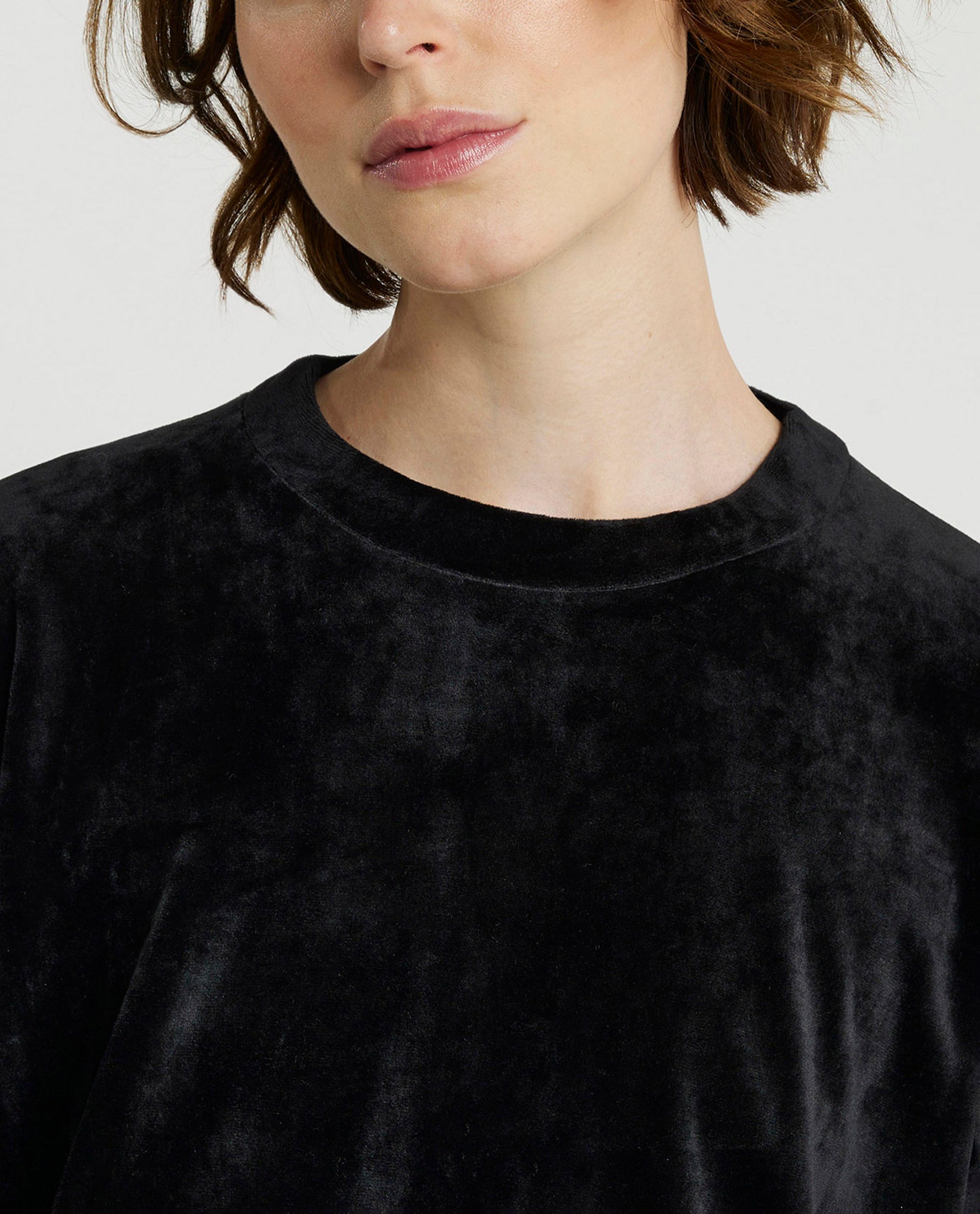 Fluwelen Ronde Hals Trui - Zwart