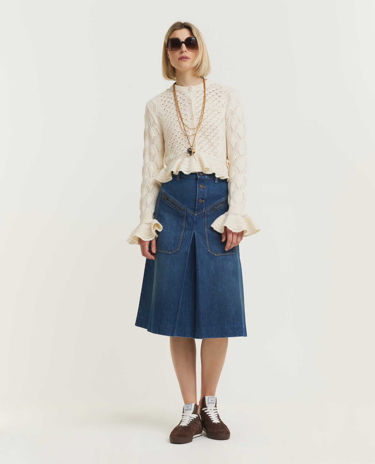 Denim Knielange Rok - Blauw