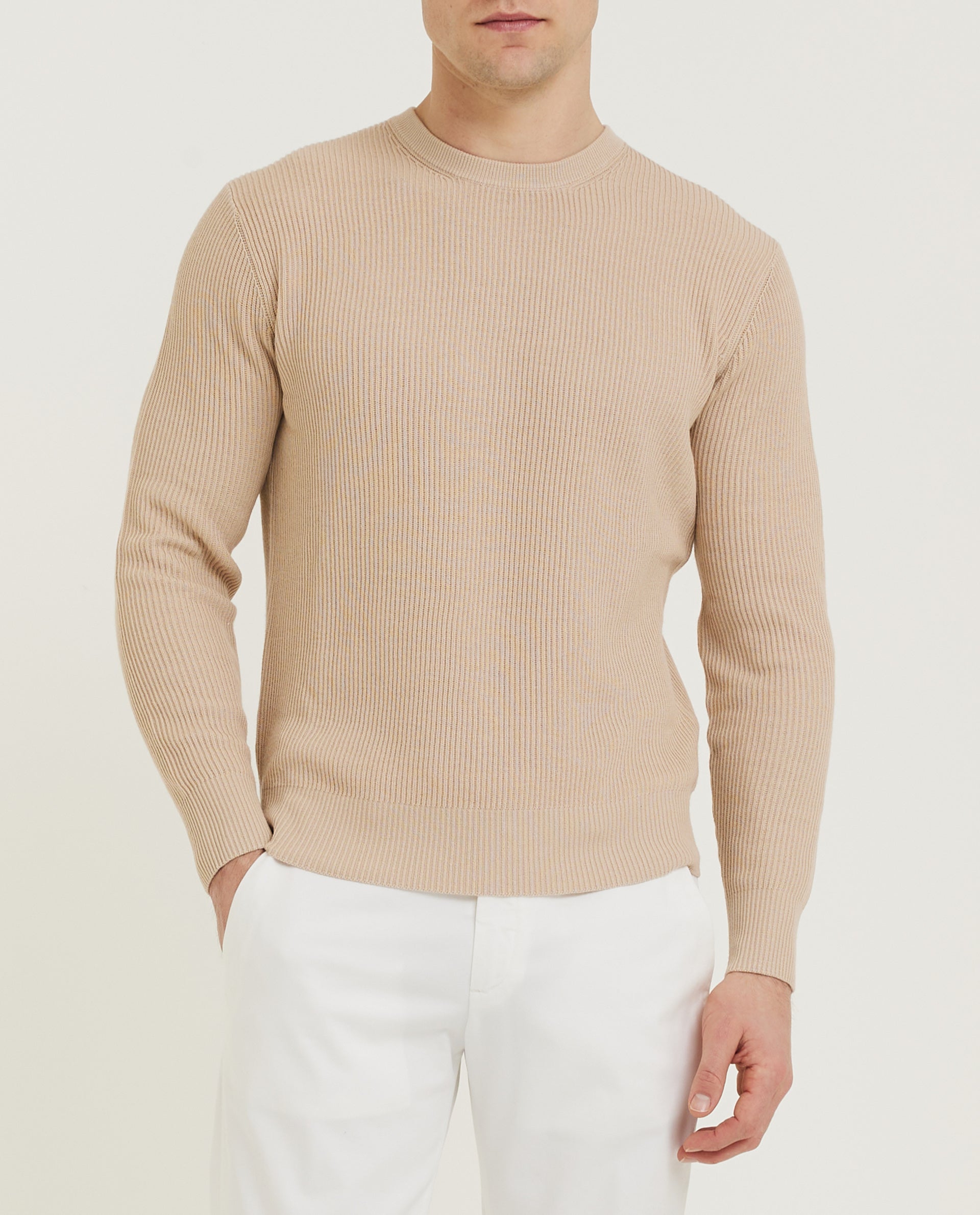 Geribde Ronde Hals Trui - Lichtbruin