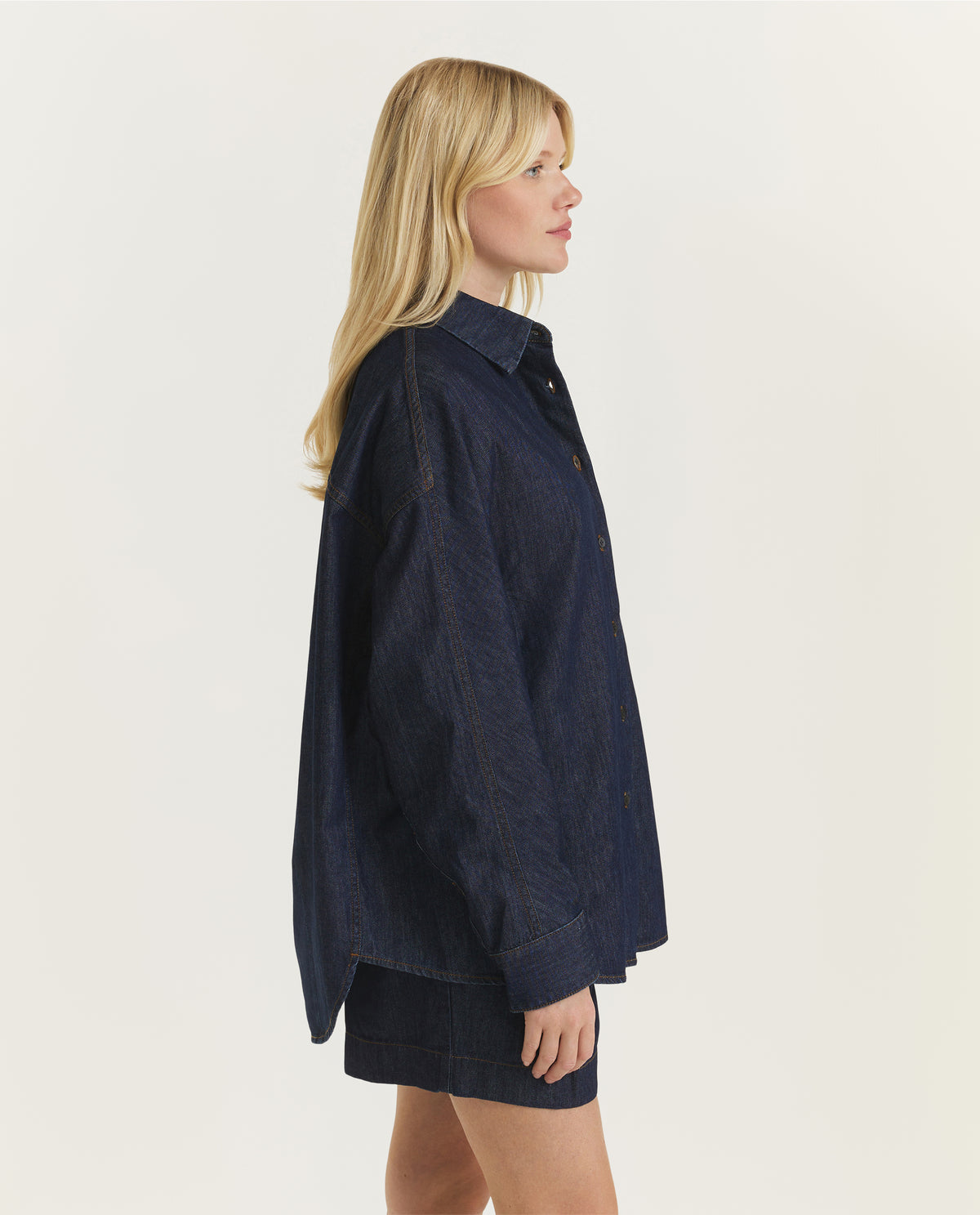 Denim Cocoon Shirt - Donkerblauw