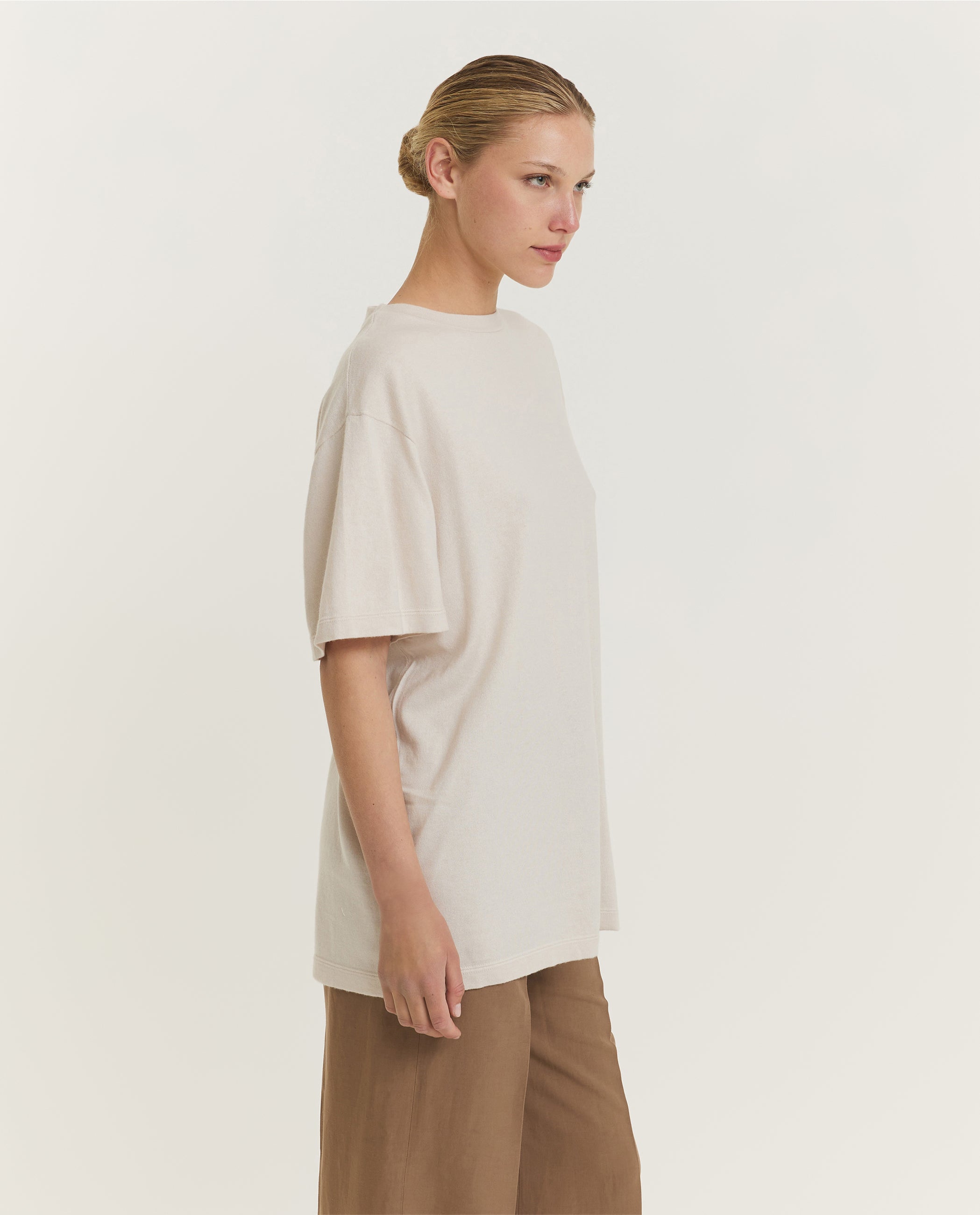 Katoen-Cashmere T-Shirt - Ecru