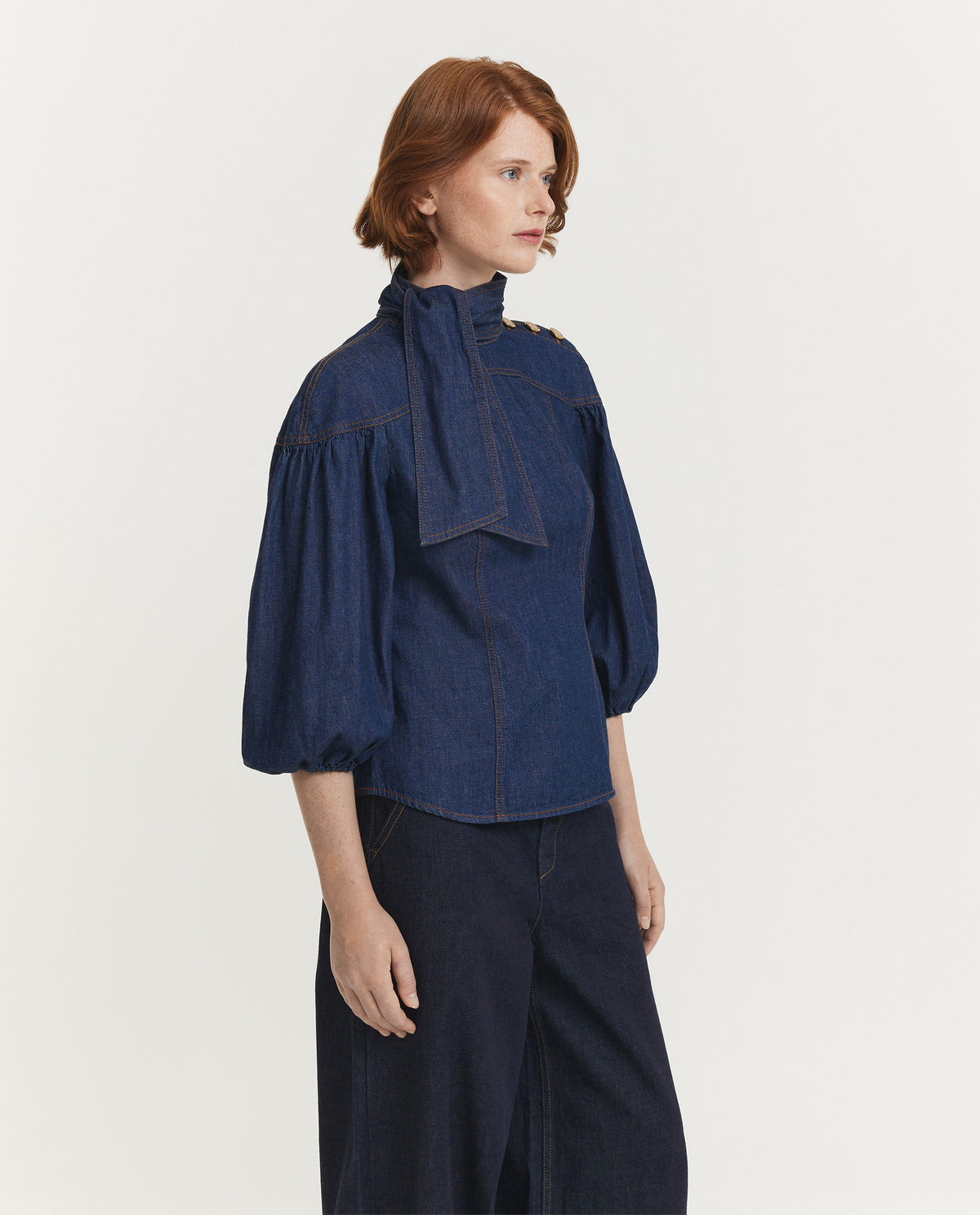 Denim Fitted Blouse - Donkerblauw