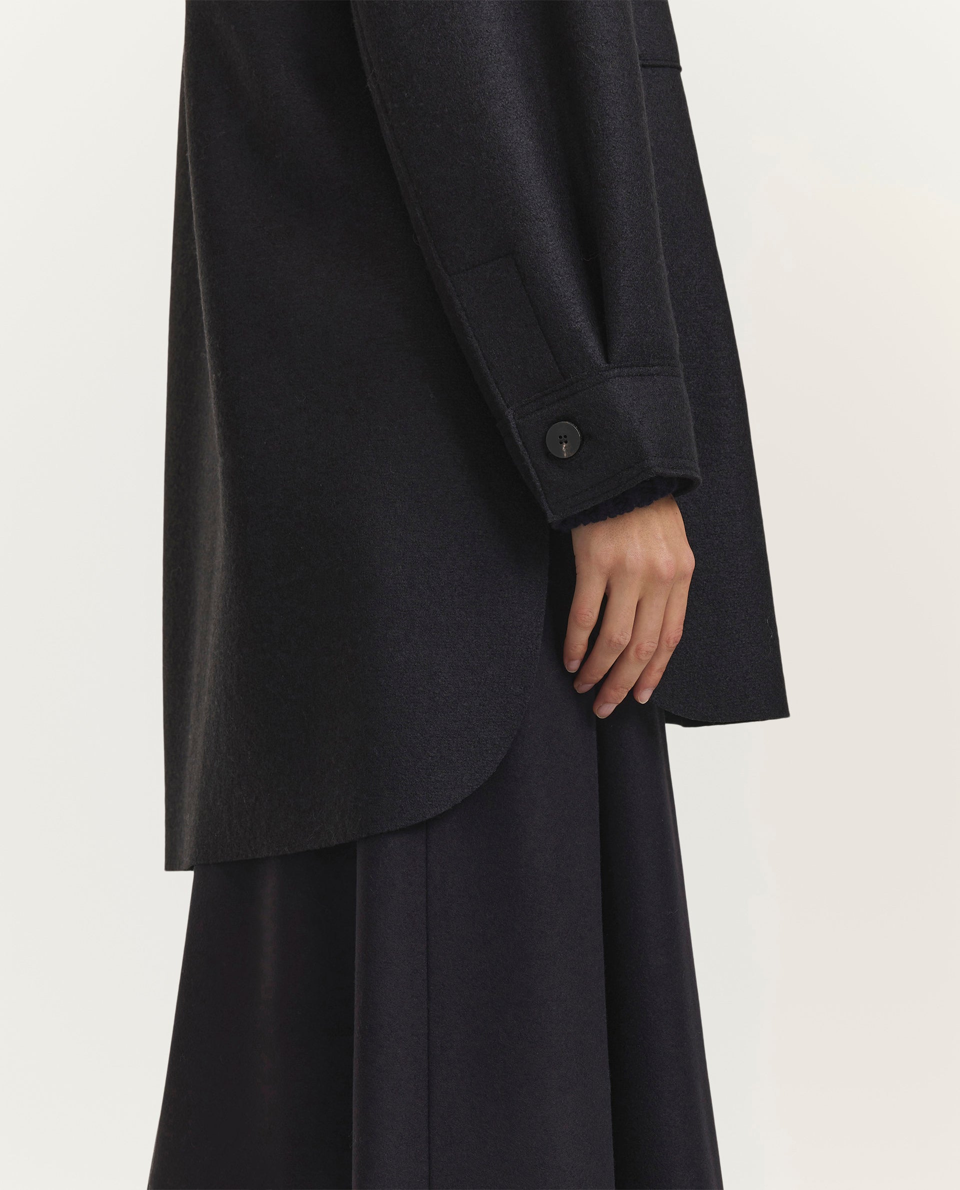 Geperst Wollen Jas - Zwart