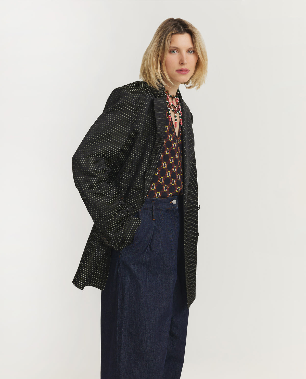 Oversized Jacquard Blazer - Zwart