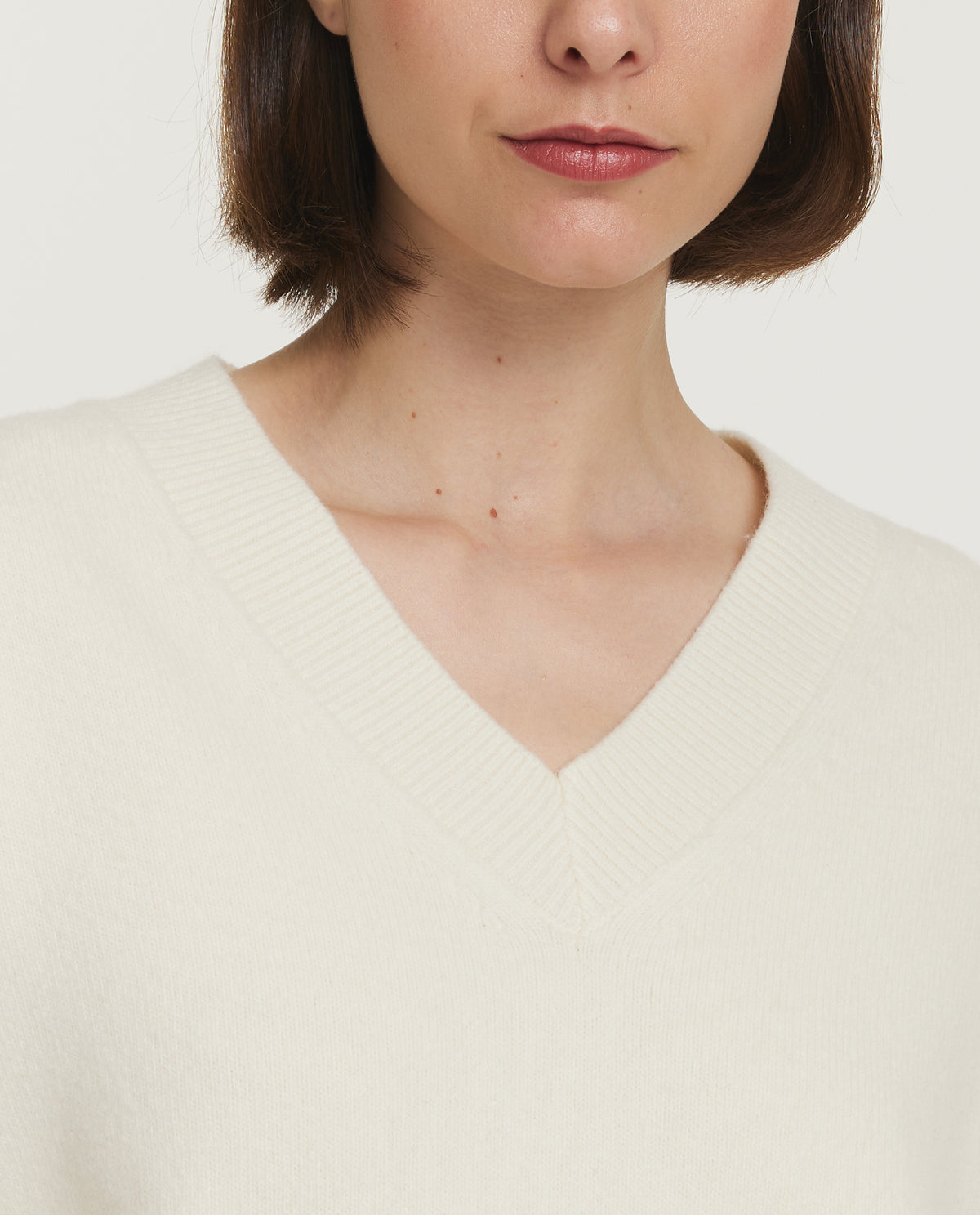 Gebreide trui met V-hals - Ecru