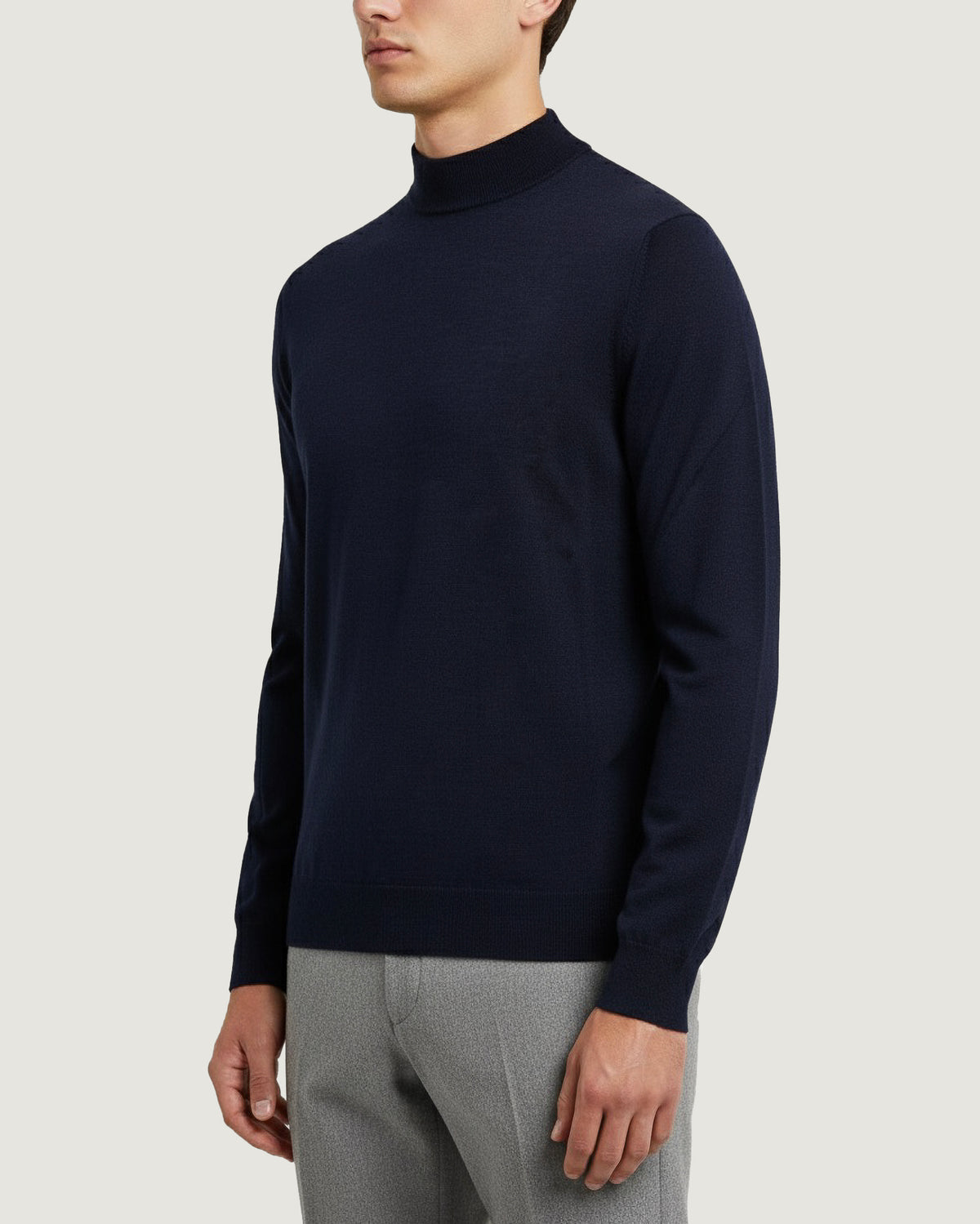 Wollen Mock Nek Trui - Donkerblauw