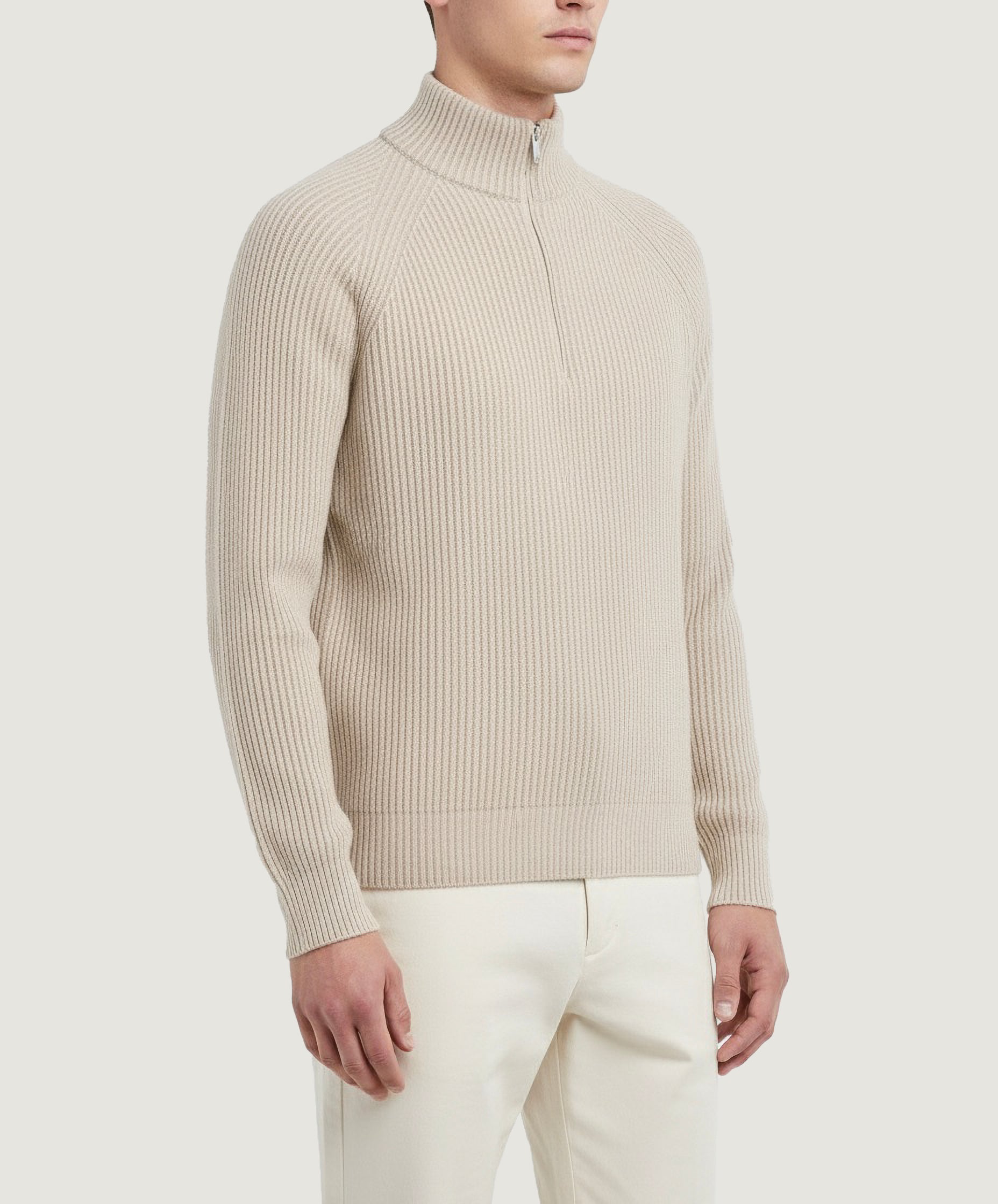 Ribbed Cashmere Half-Zip Sweater