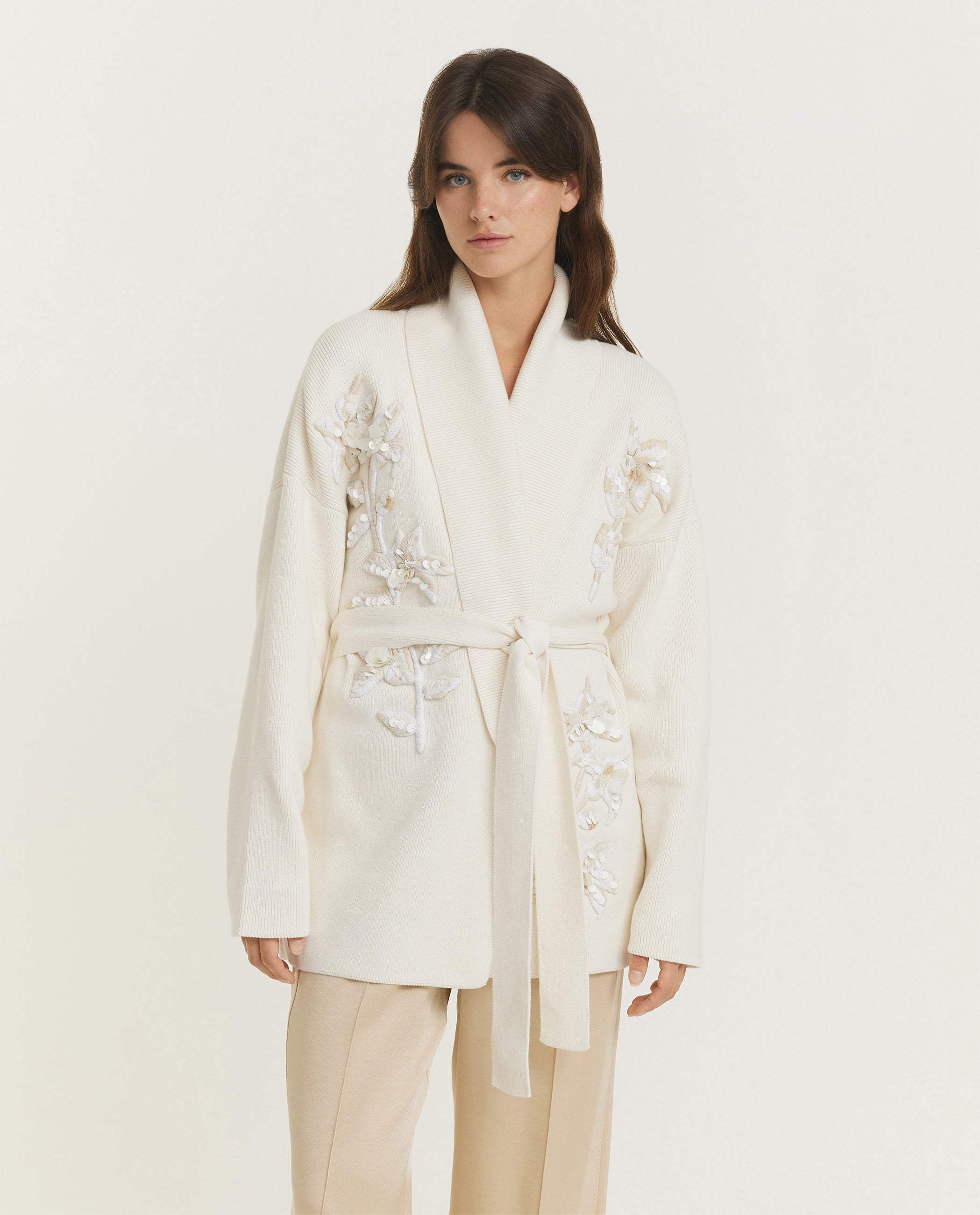 Katoenen Floraal Vest - Ecru