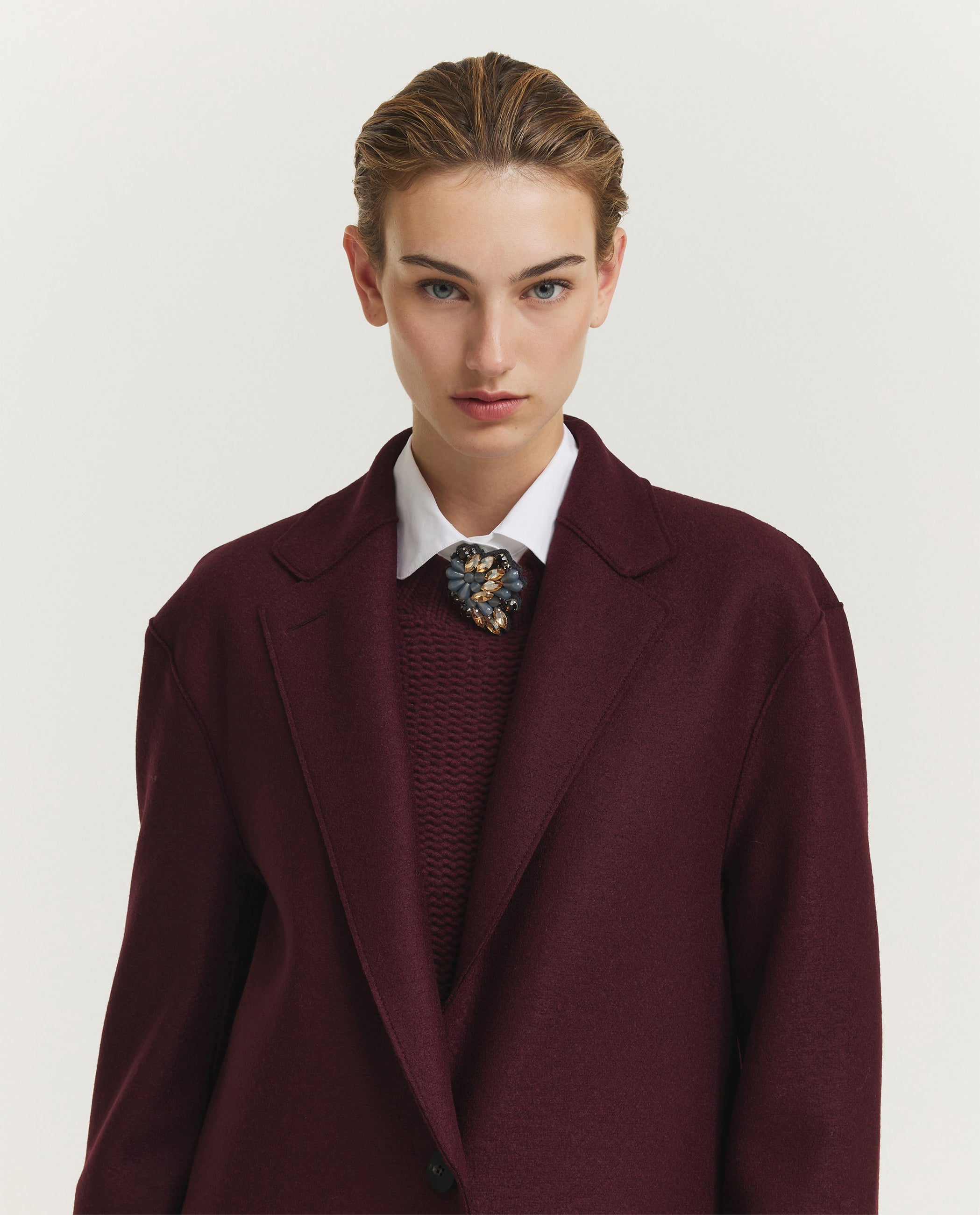 Ongevoerde Wollen Overjas - Rood