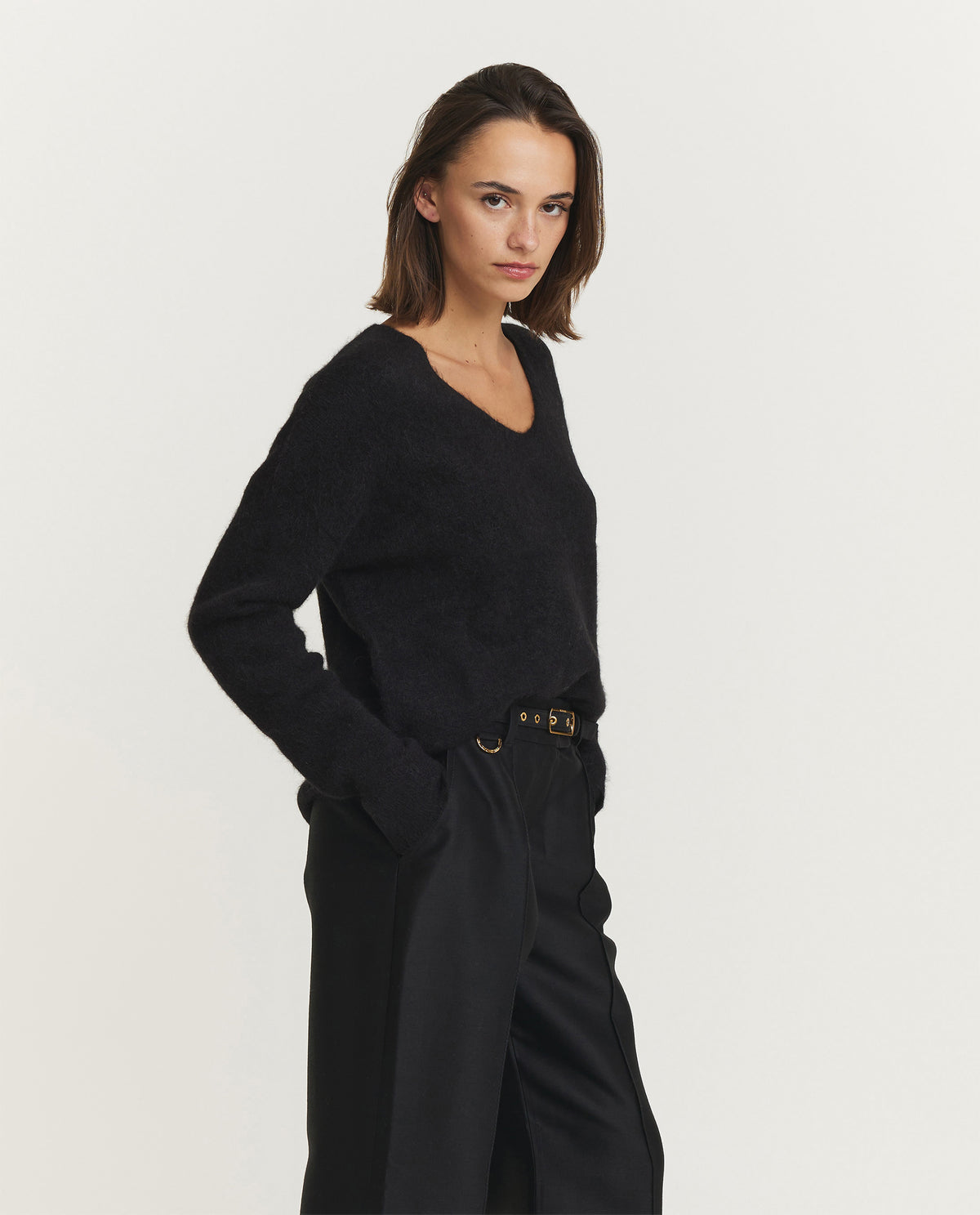 Shaggy Alpaca V-Neck Sweater