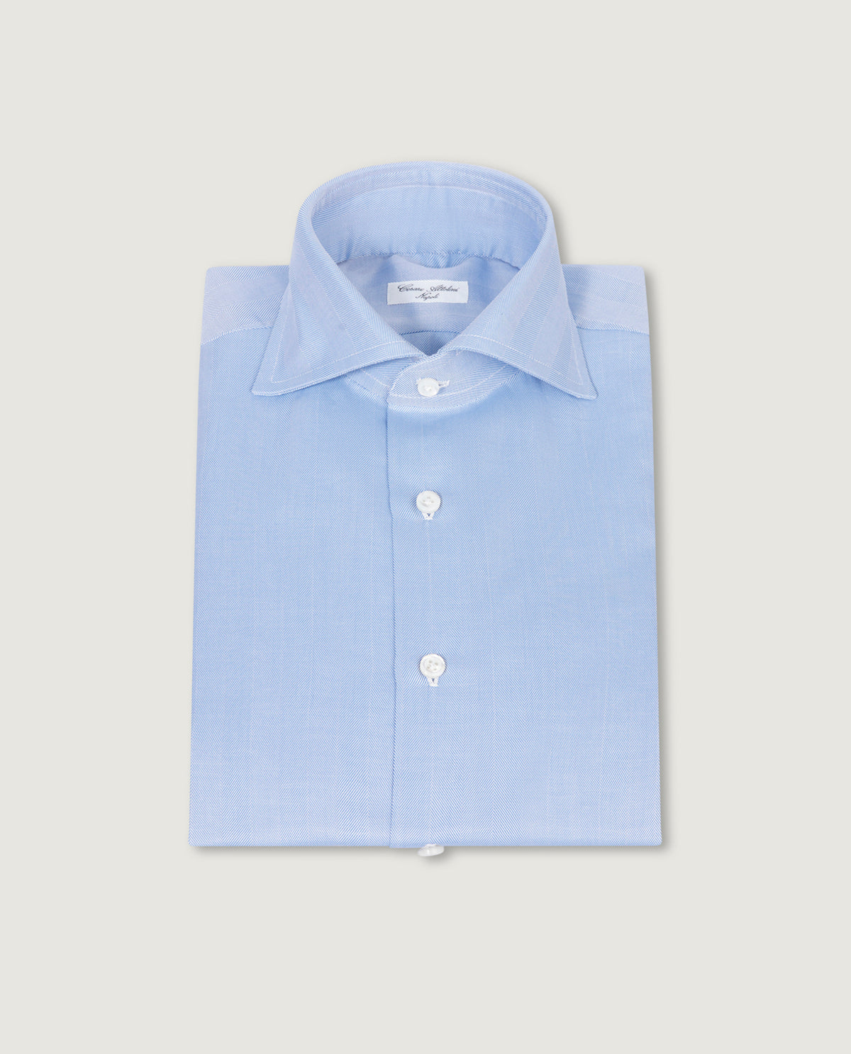 Katoenen Visgraat Shirt - Lichtblauw