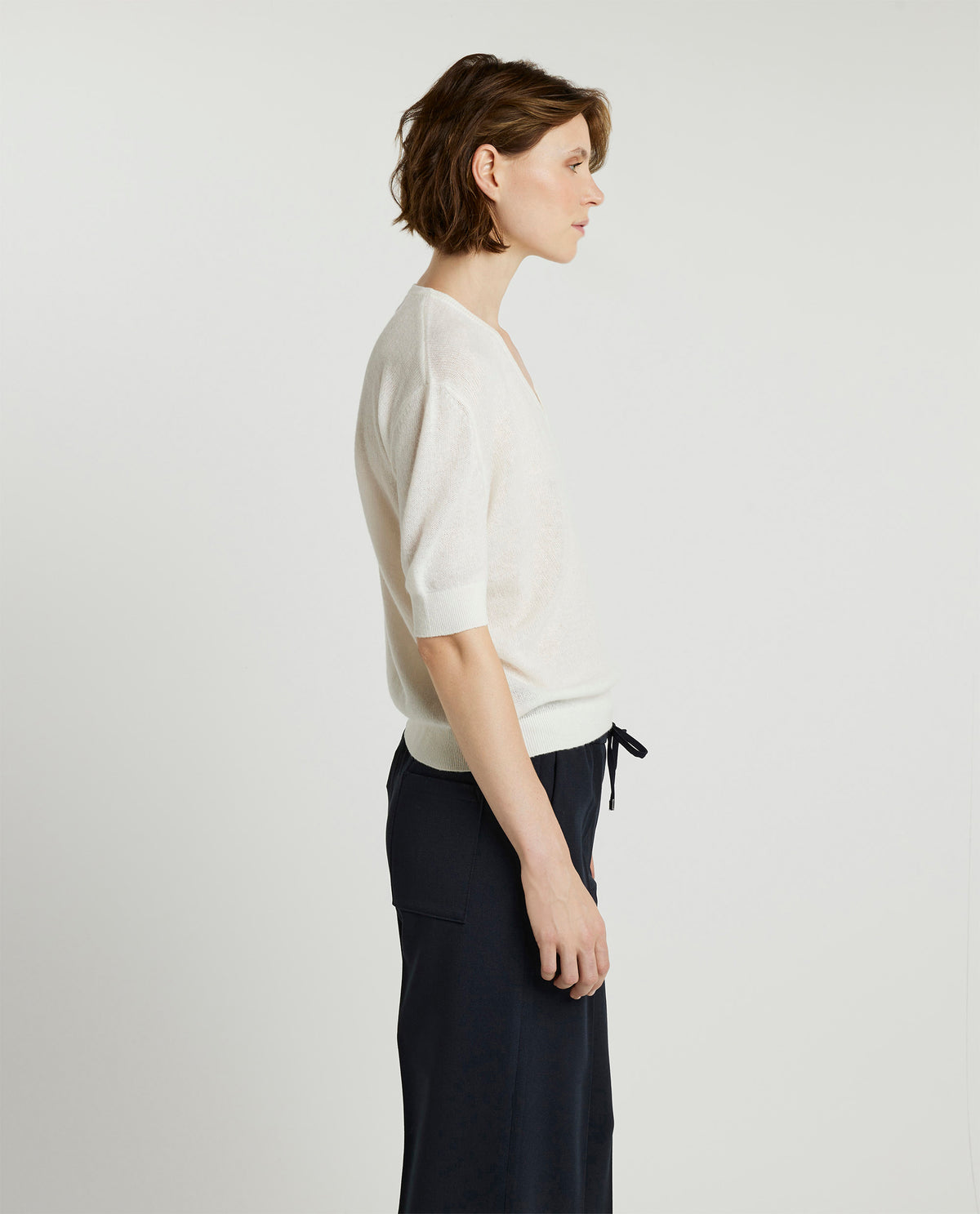 Cashmere Korte Mouwen Trui - Ecru