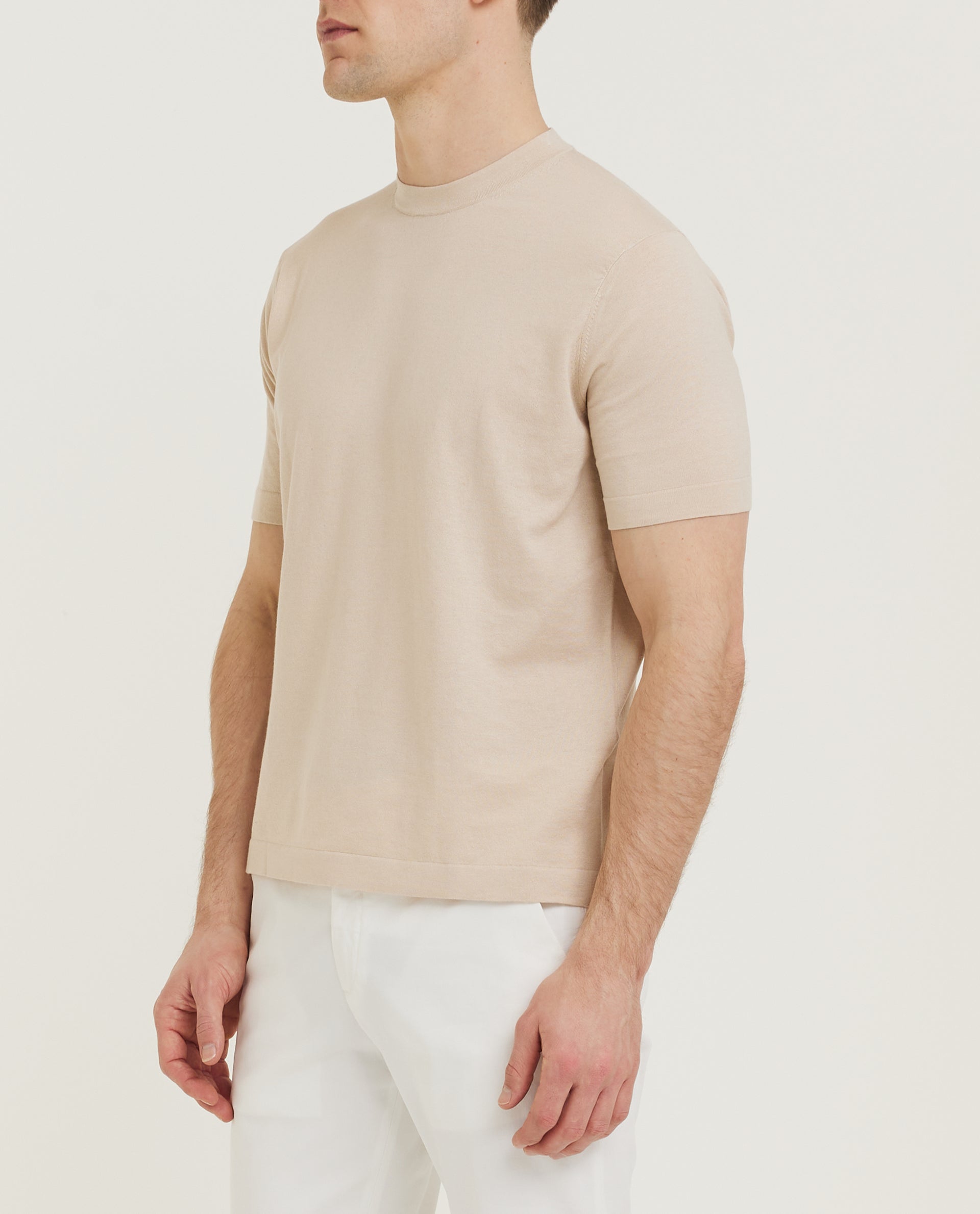 Katoen Zijde T-Shirt - Lichtbruin