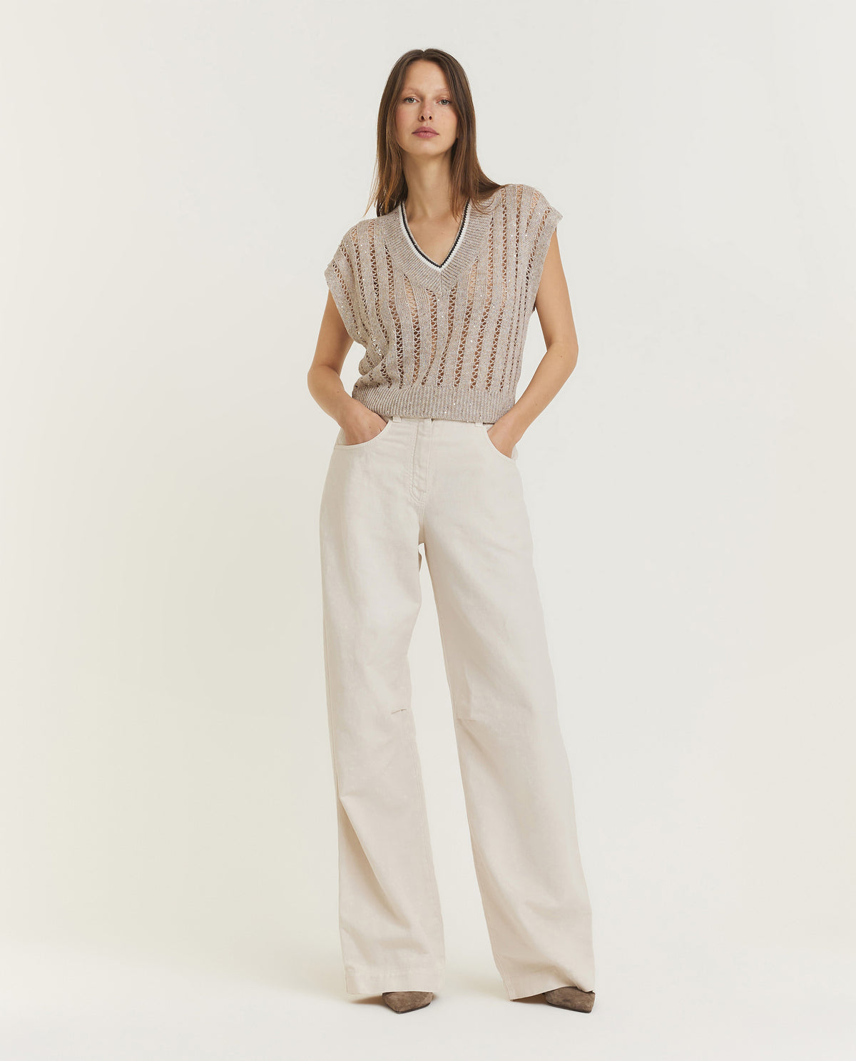 Katoen-linnen jeans - Wit