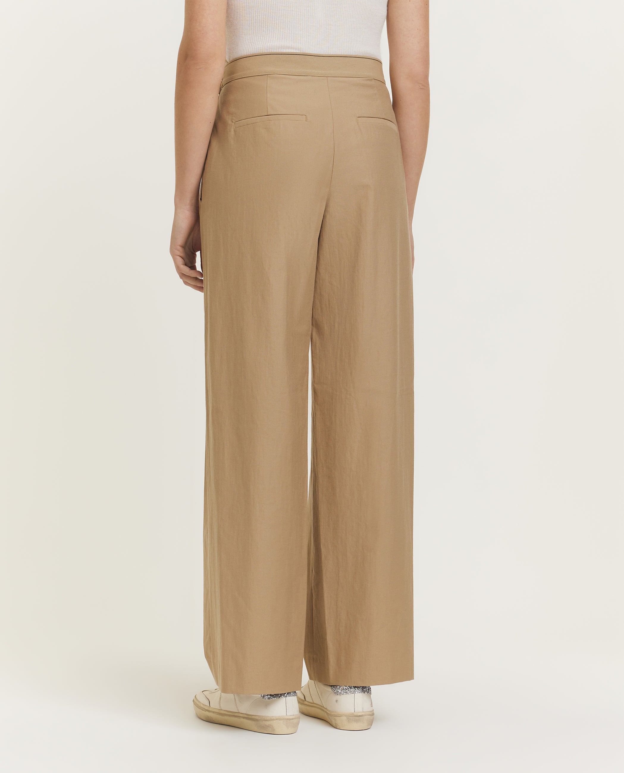 Wijde katoen-wollen broek - Lichtbruin