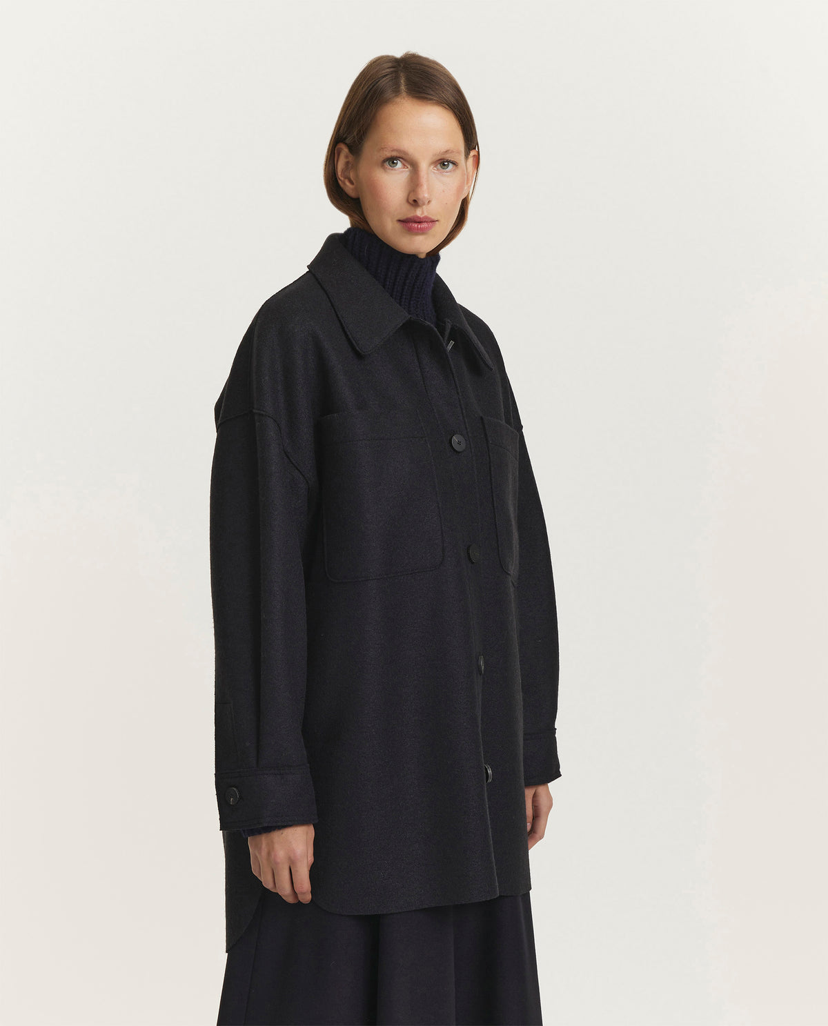 Geperst Wollen Jas - Zwart