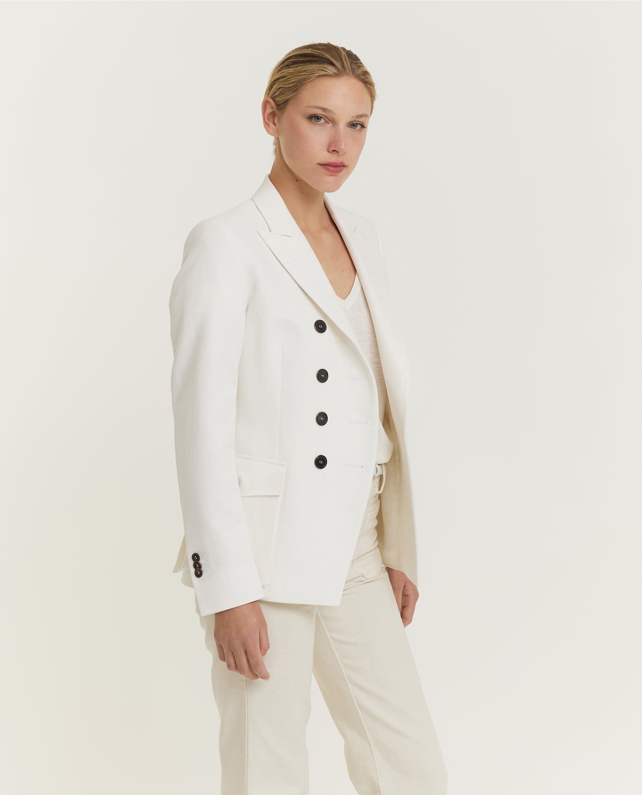 Katoenen Double-Breasted Blazer - Ecru