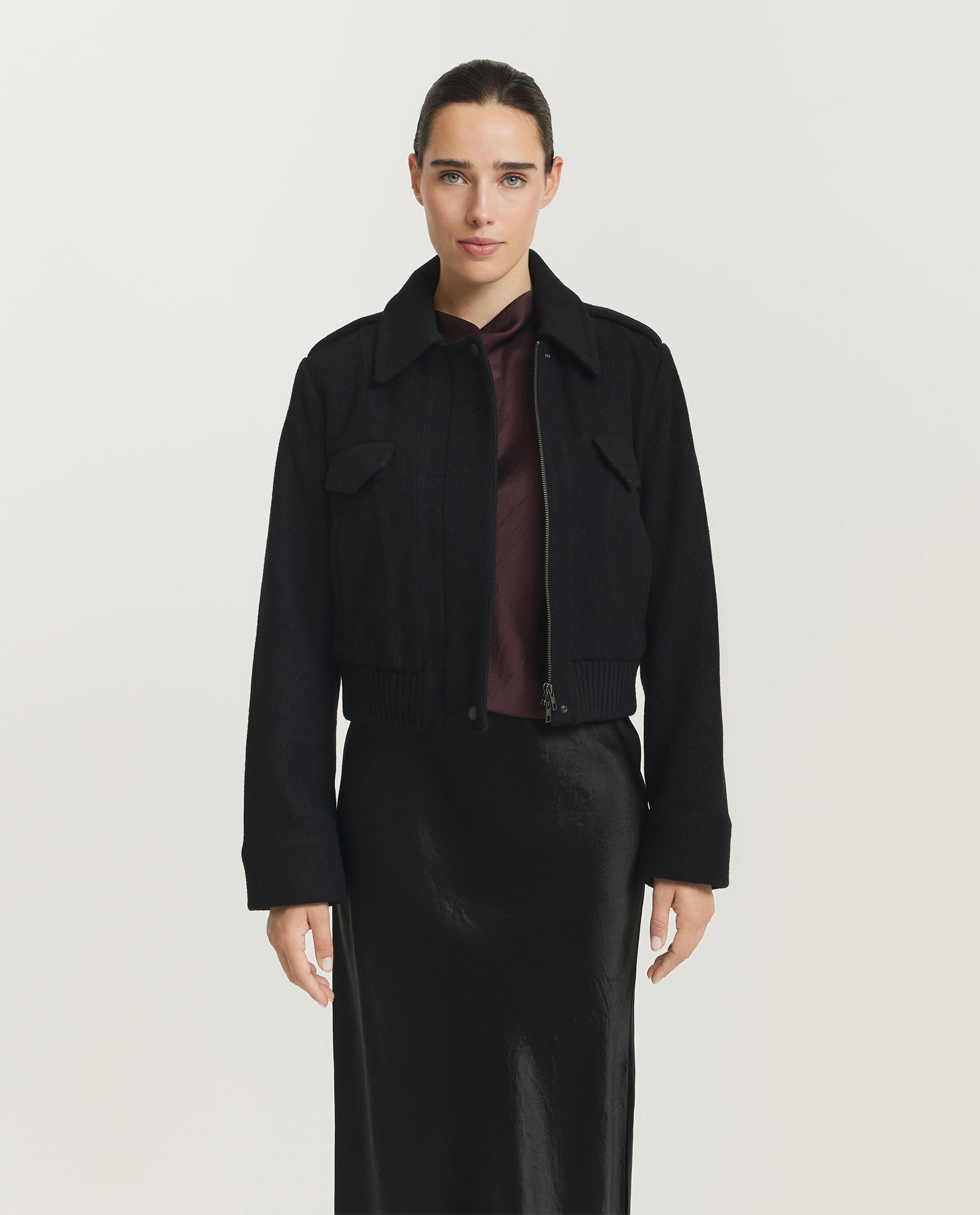 Cropped Wol Mix Jasje - Zwart