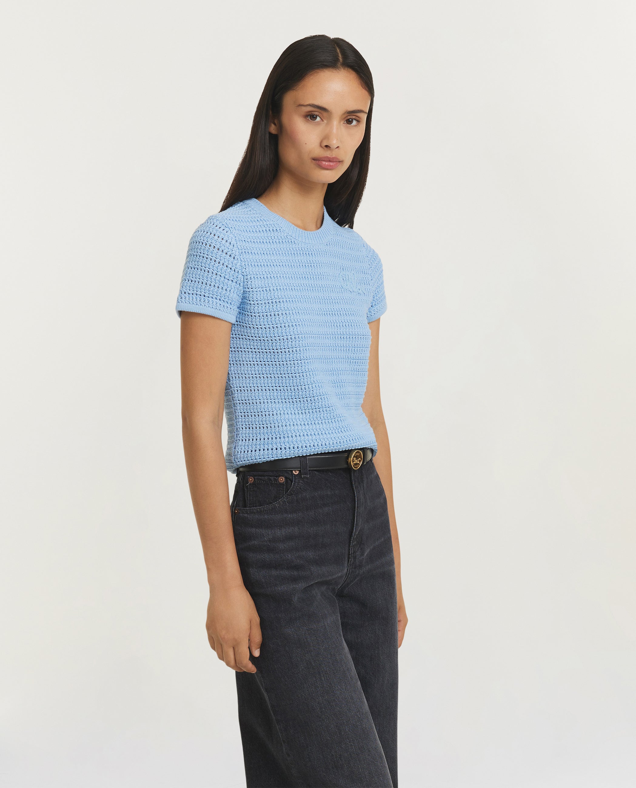 Katoen Crochet Top - Lichtblauw