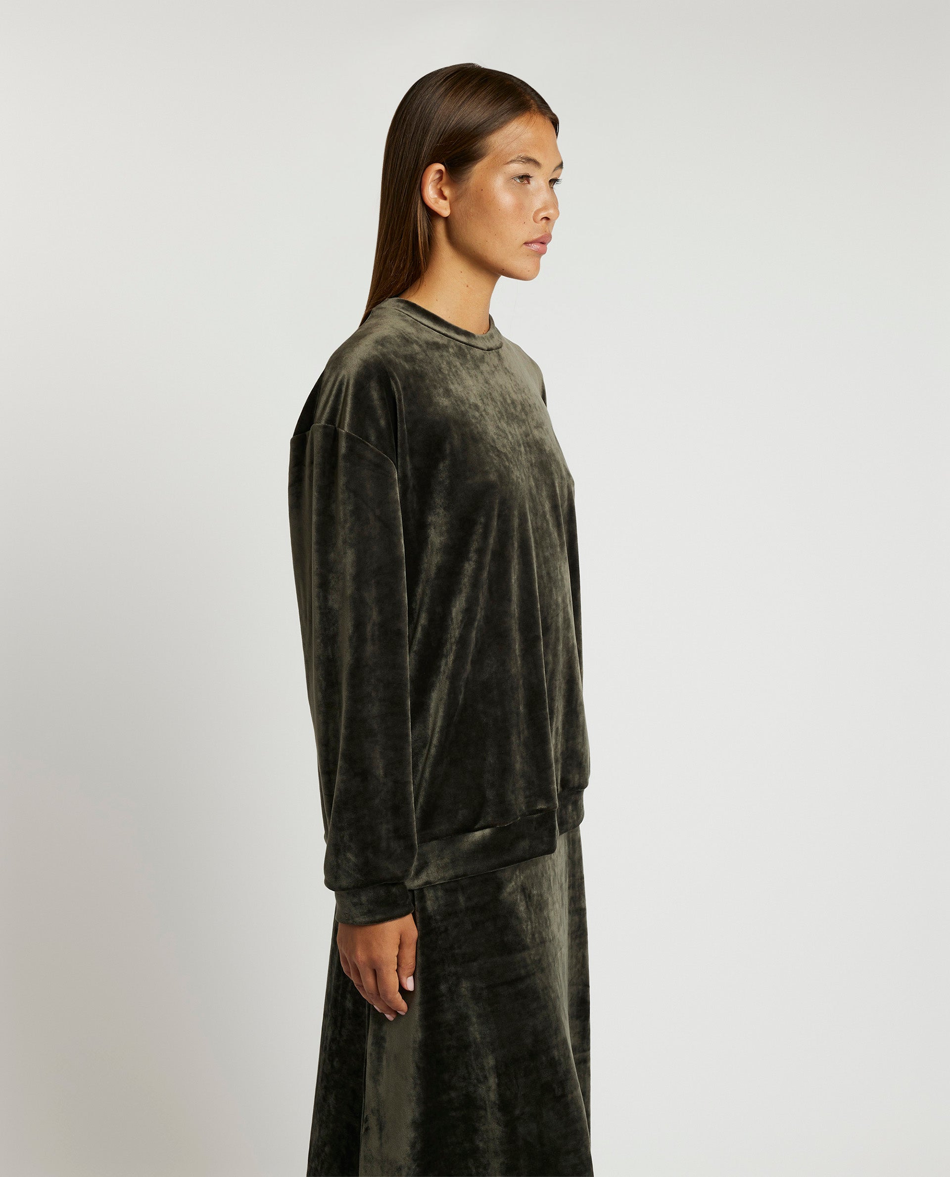 Fluwelen Ronde Hals Trui - Groen