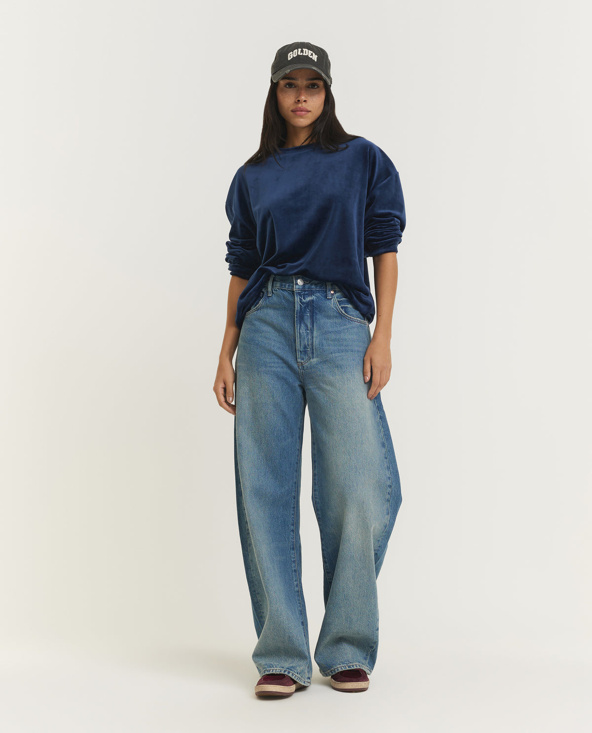 Fluwelen Ronde Hals Trui - Blauw