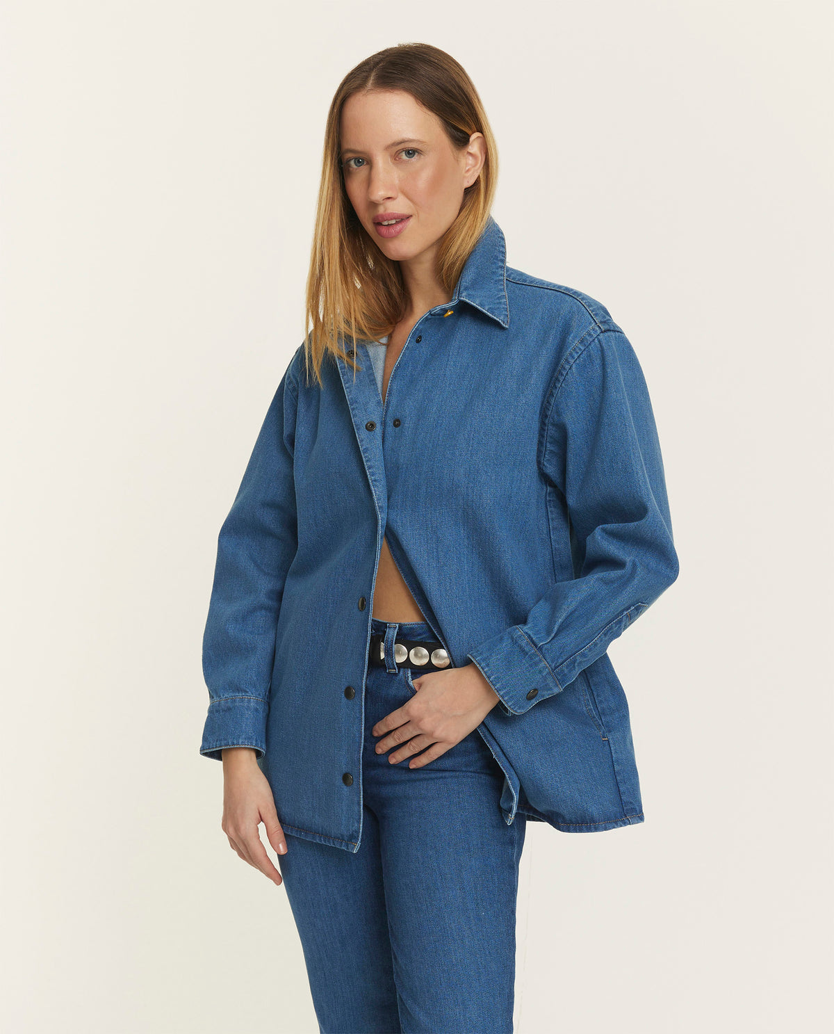 Cotton shirt with balloon sleeves