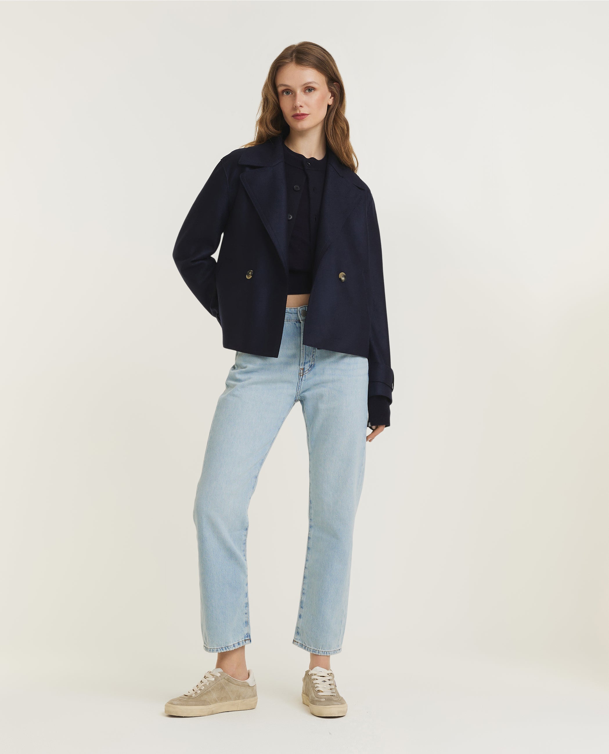 Korte Wollen Jas - Donkerblauw