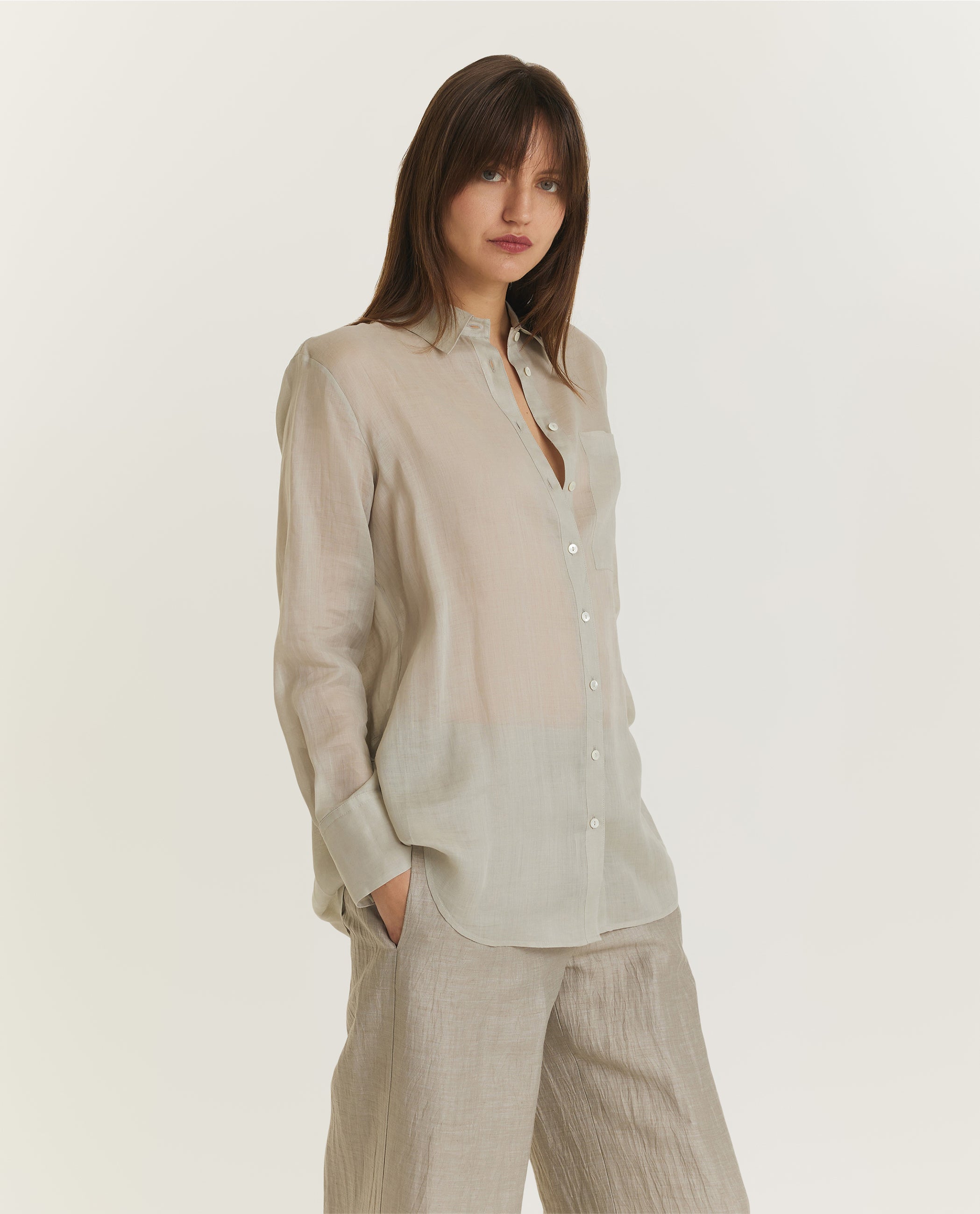 Relaxt Linnen Shirt - Lichtgrijs