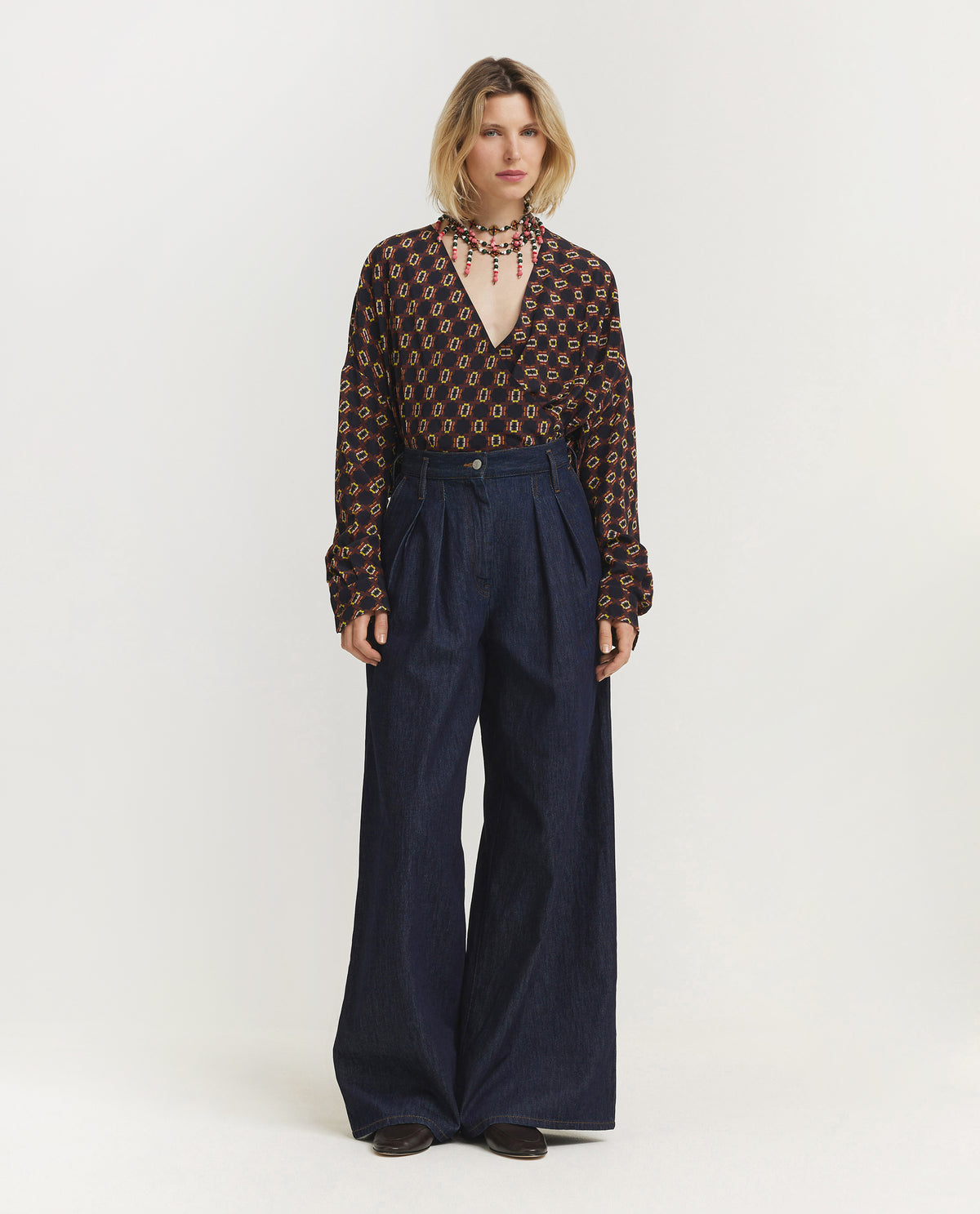 Wijde Geplooide Jeans - Donkerblauw