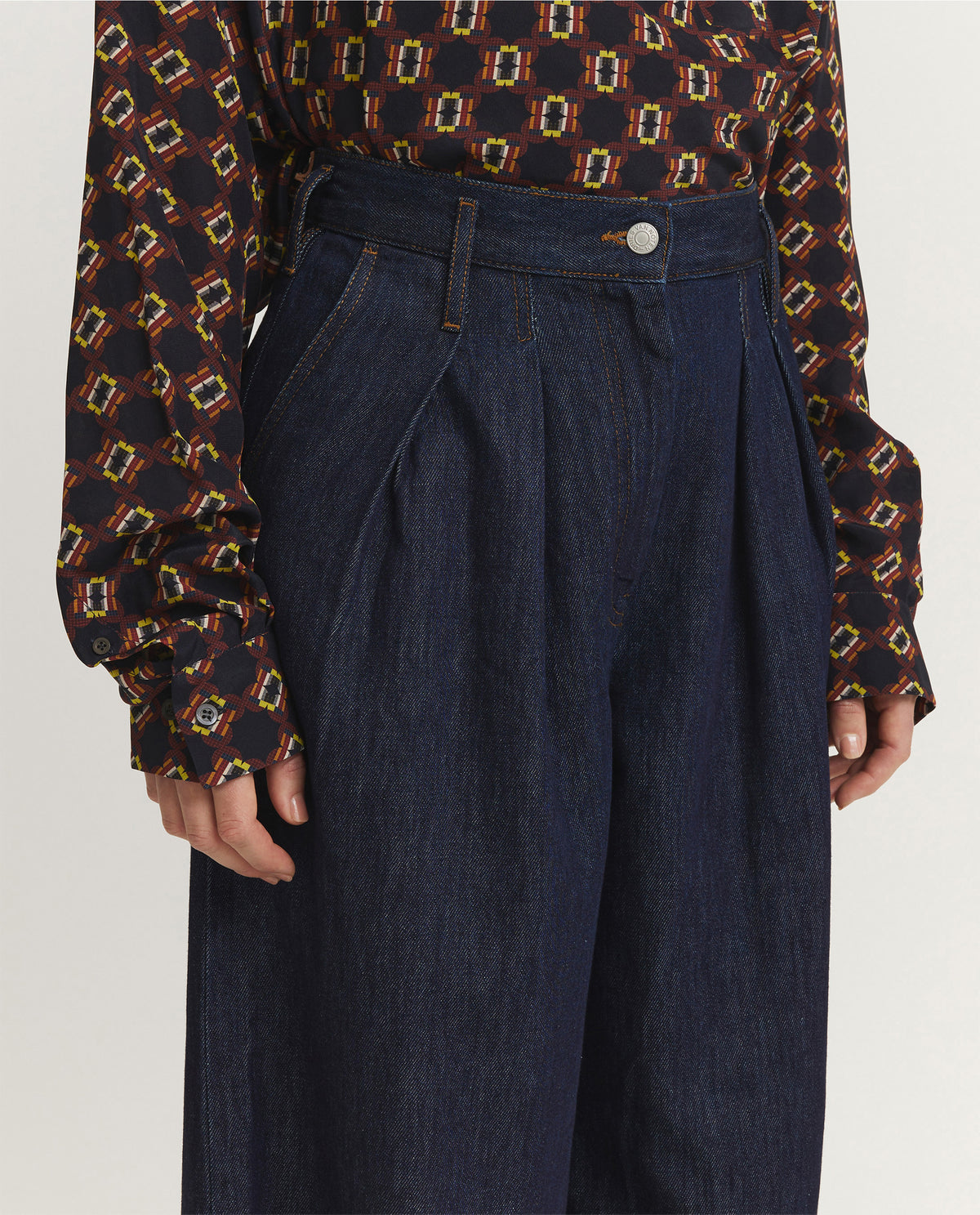 Wijde Geplooide Jeans - Donkerblauw