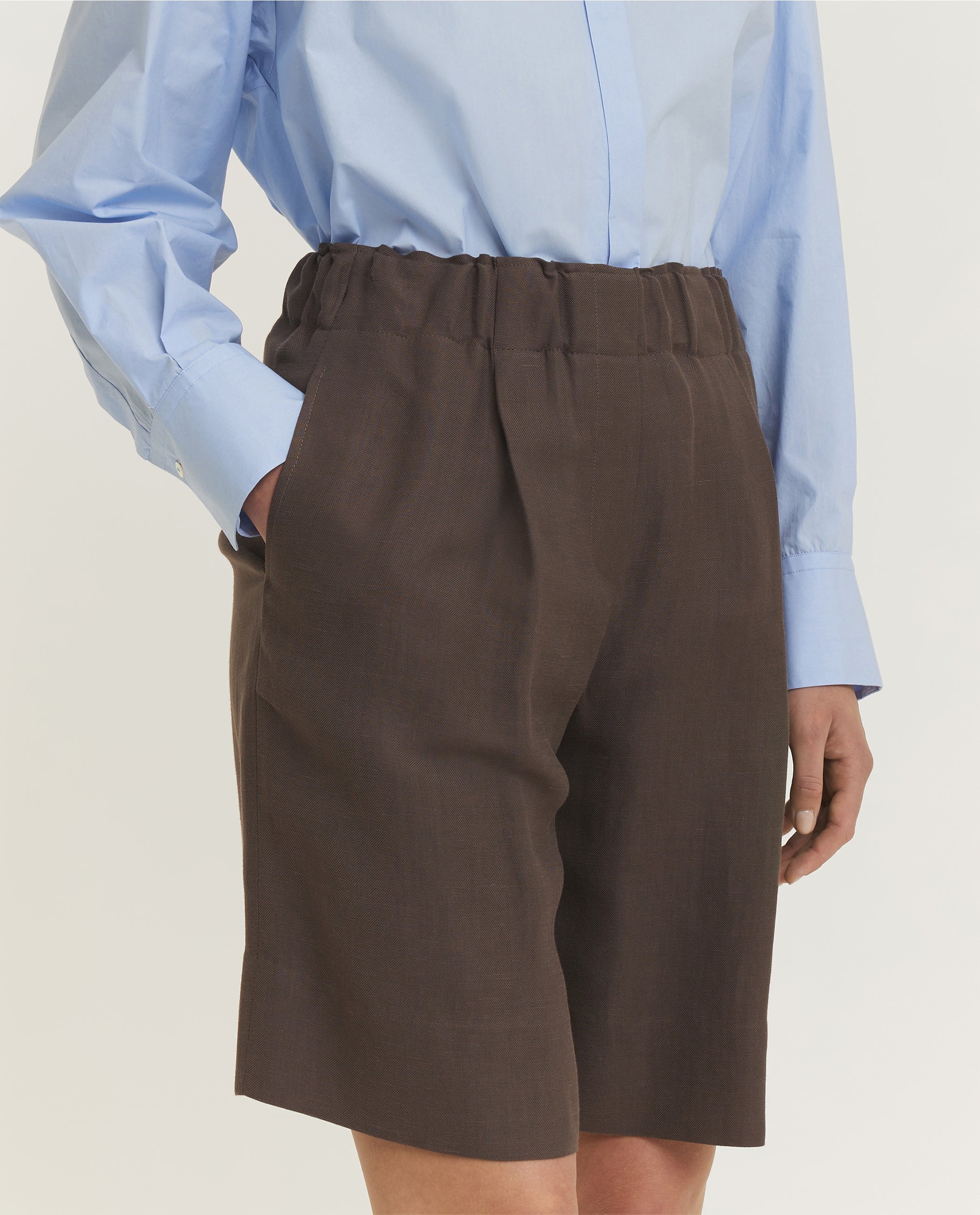 Linnen Mix Shorts - Bruin