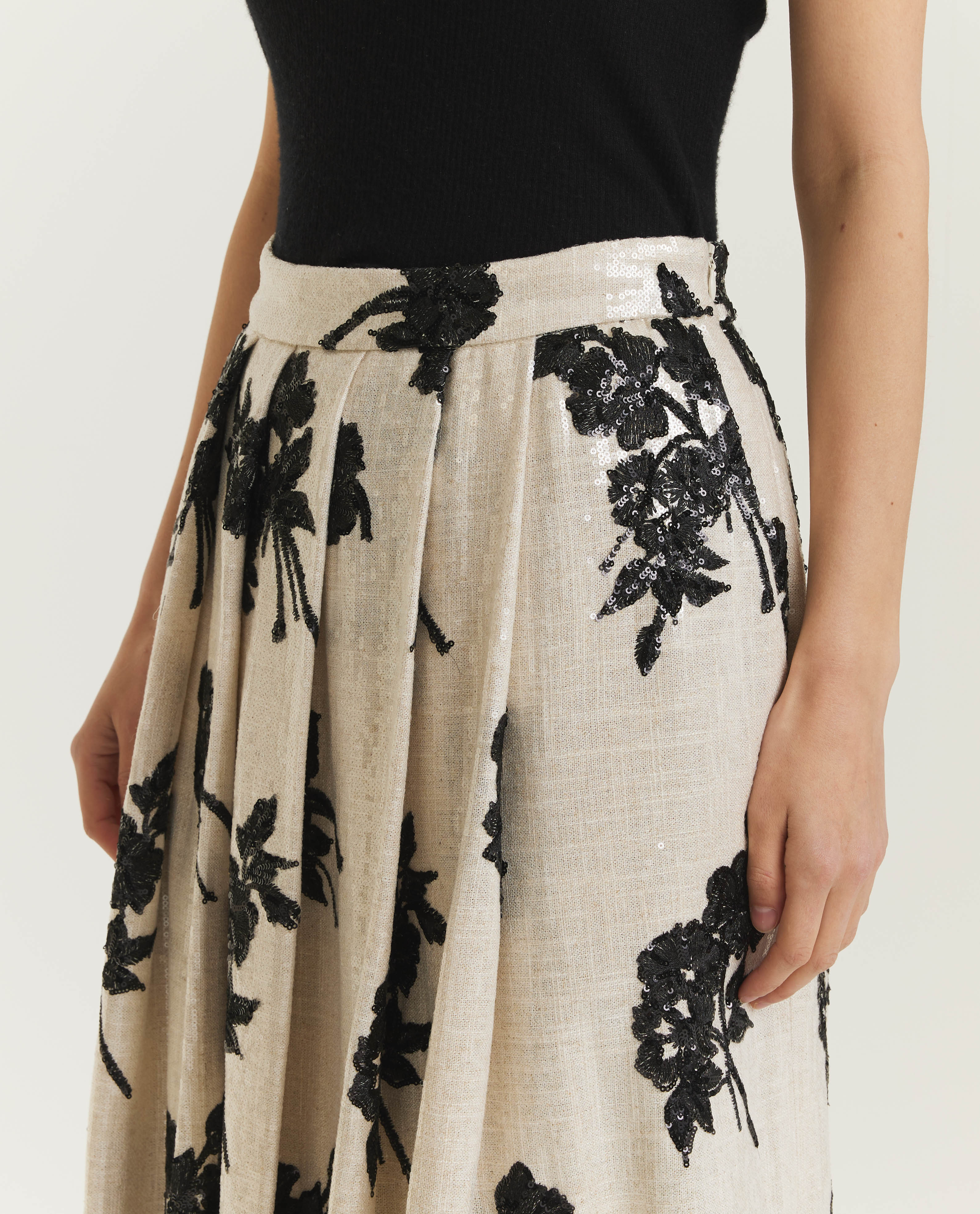 Pailletten Bloem Rok - Ecru