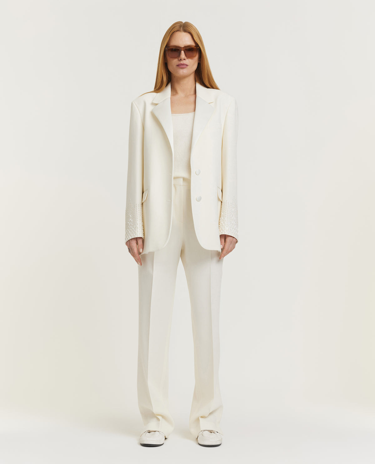 Wol-mix blazer met kralendetails