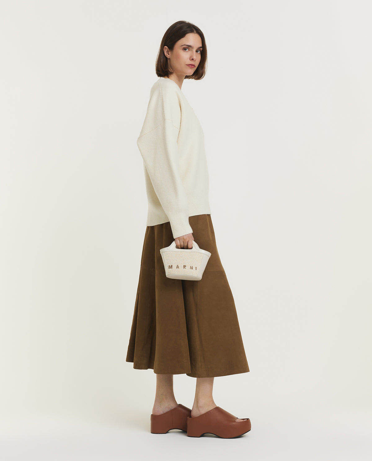 Gebreide trui met V-hals - Ecru