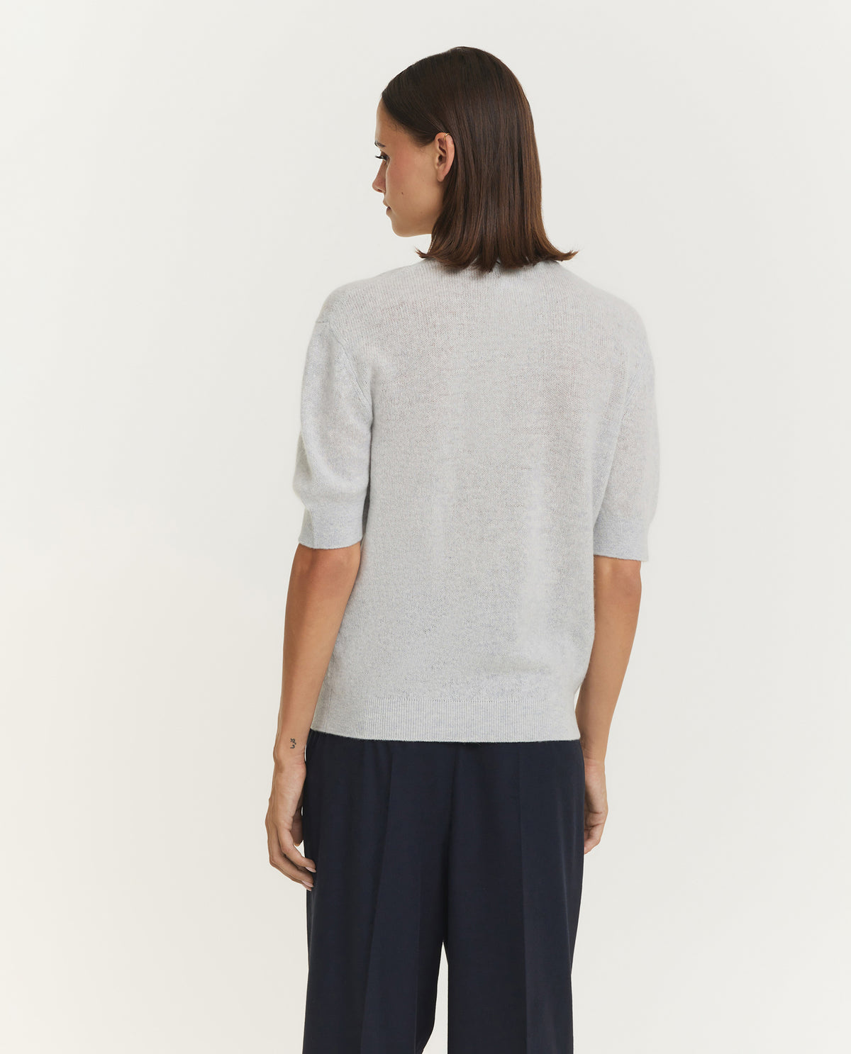 Cashmere Korte Mouwen Trui - Lichtgrijs