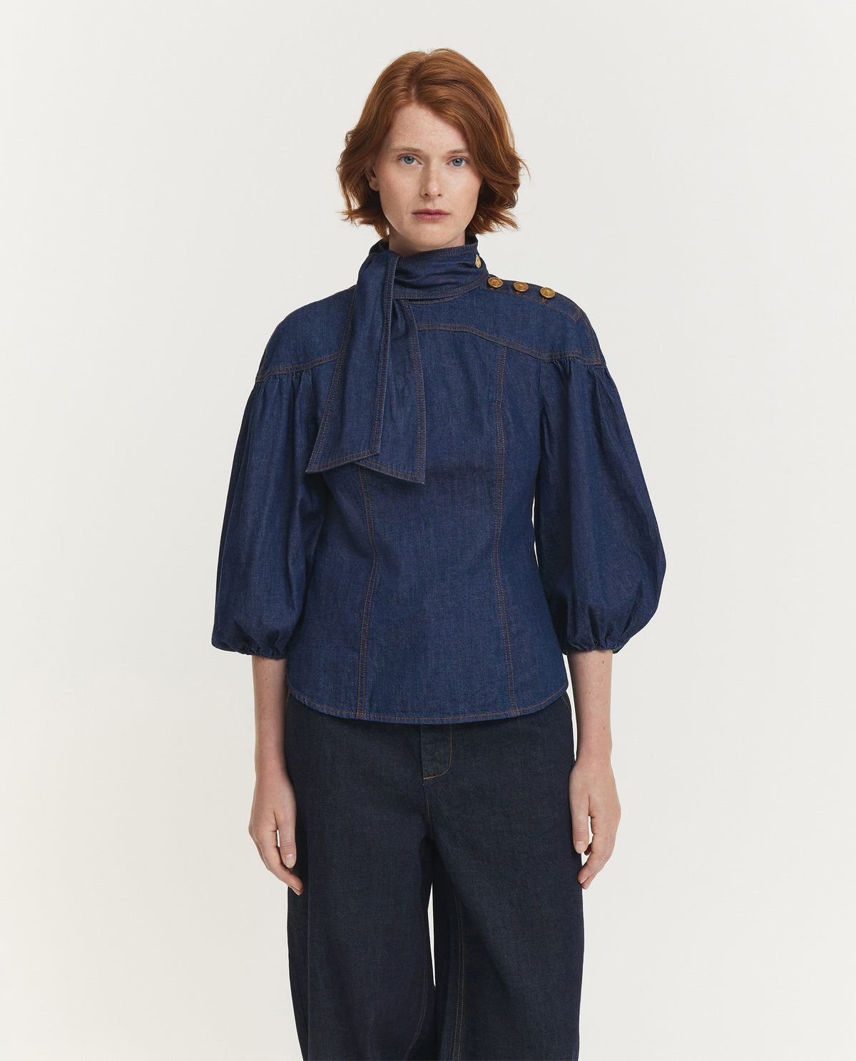 Denim Fitted Blouse - Donkerblauw