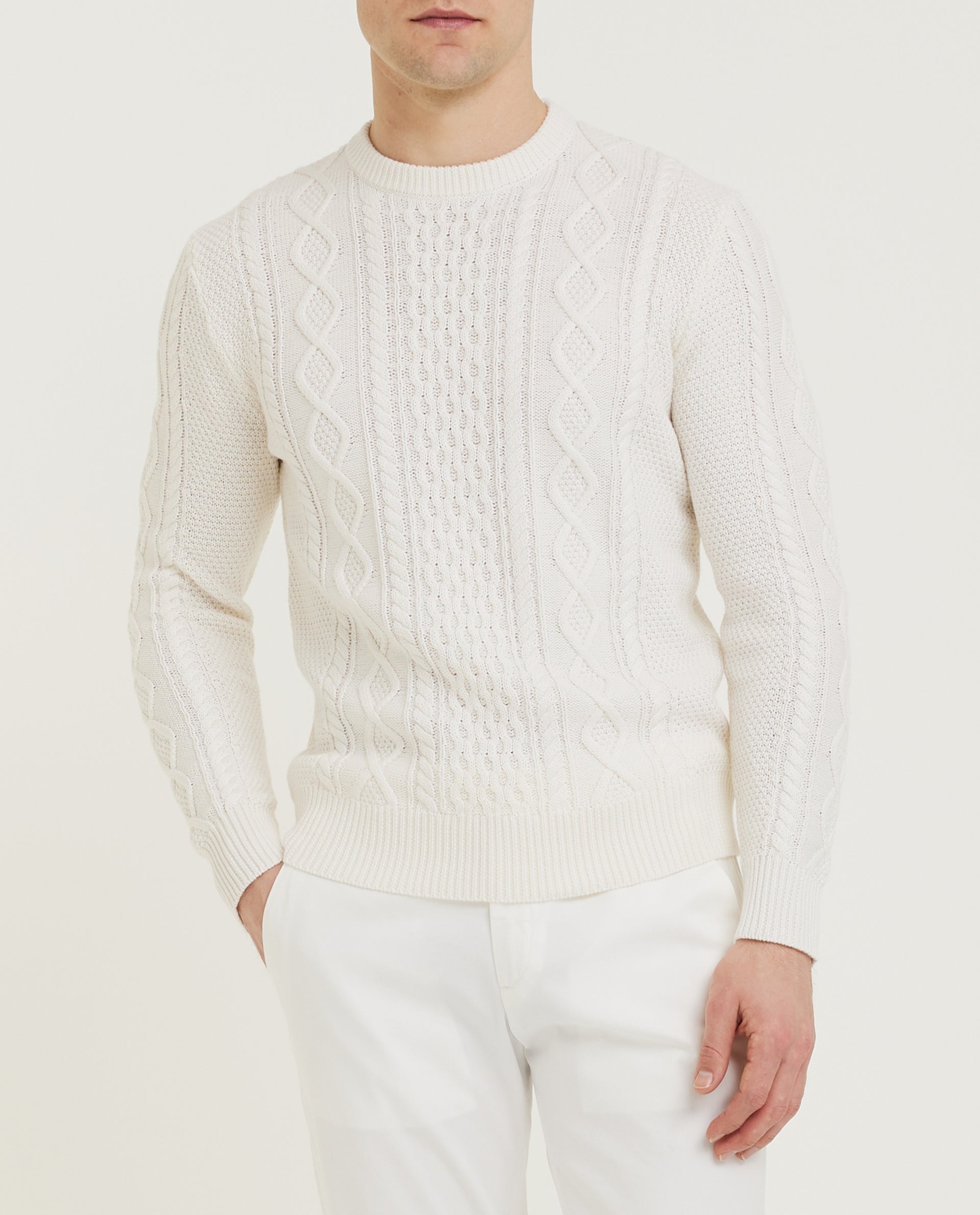 Katoen Cashmere Aran Trui - Wit