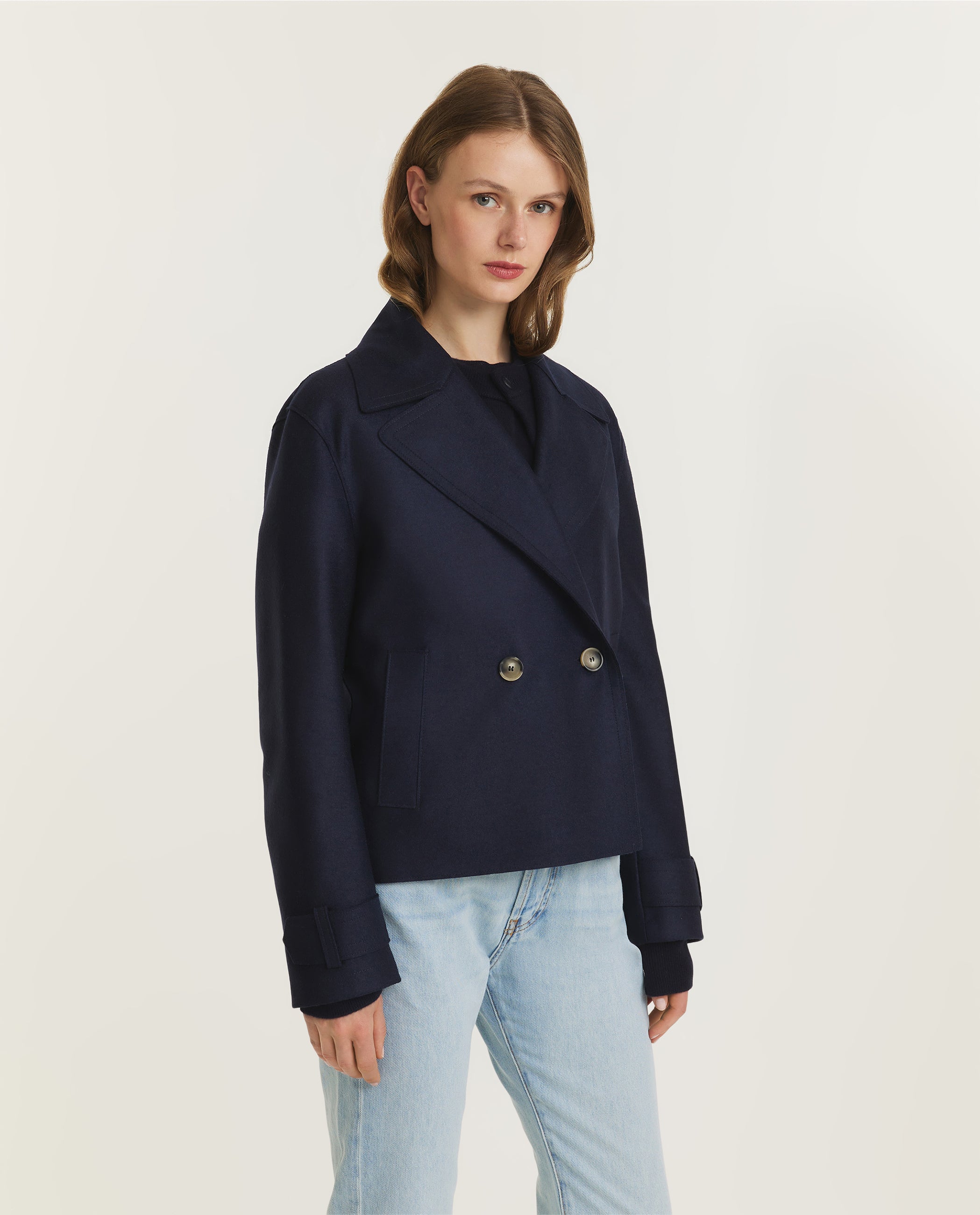 Korte Wollen Jas - Donkerblauw